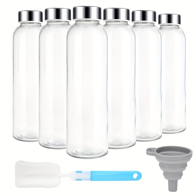 

18oz Glass Water Bottle Set Of 6 - Reusable, Bpa Free, Leak Proof Drinking Bottles With Stainless Steel Lid - Clear Glass Water Bottle For Home, Office, Gym & Outdoors.