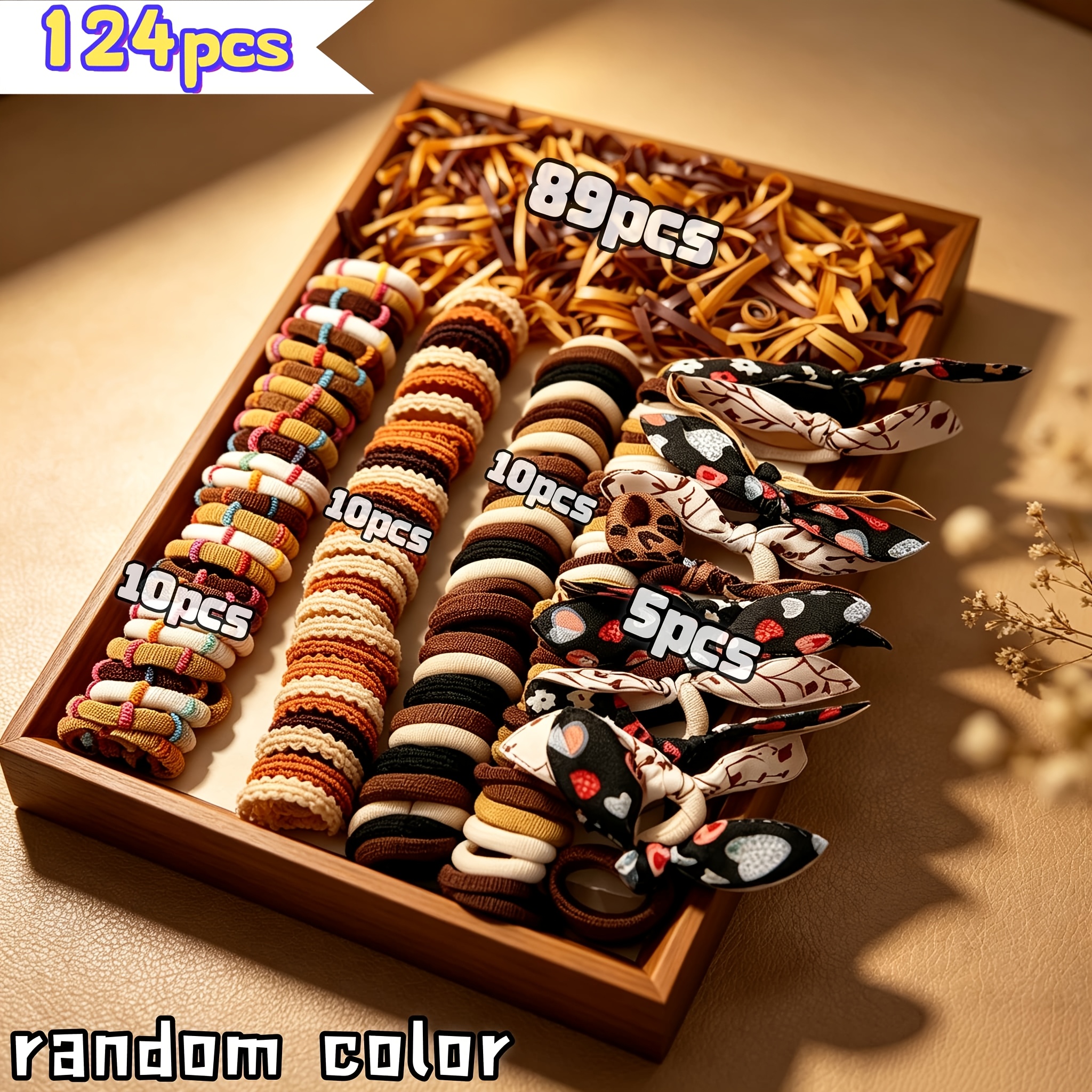 TEMU 124pcs Hair Additions Set, Random Color, Play House Headband Pearl, Floral And Leopard Print Hair Ornaments. Suitable For Commuting, Dating,