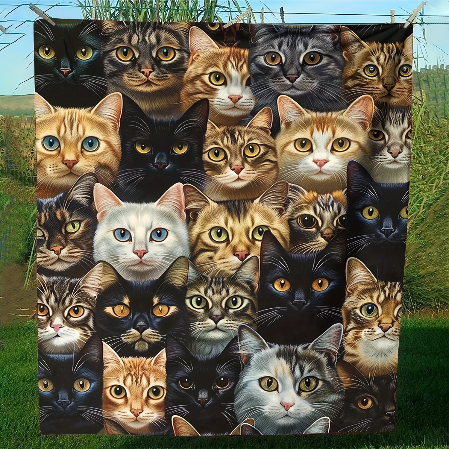 

Cat Blanket - Knitted Polyester Blanket, ,