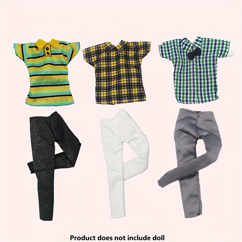 Image of 6pcs Suitable For 11.8-inch Male Doll Clothing, Including 3 Tops And 3 Pants, Christmas Gifts For Children, Holiday Party Gift Packs, Birthday Gifts, Excluding Dolls