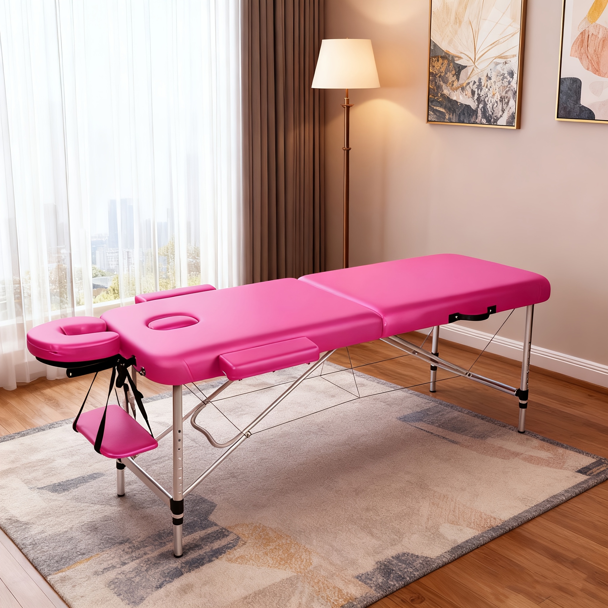 Foldable Massage Table, Height Adjustable Massage Table, Portable, Suitable For Spas And Beauty Salons, Black, , Purple, Fuchsia.