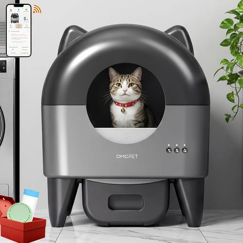 omcpet automatic self cleaning litter box xxl 95l 15 large for multi cat households pull out waste drawer control safety anti with garbage bags