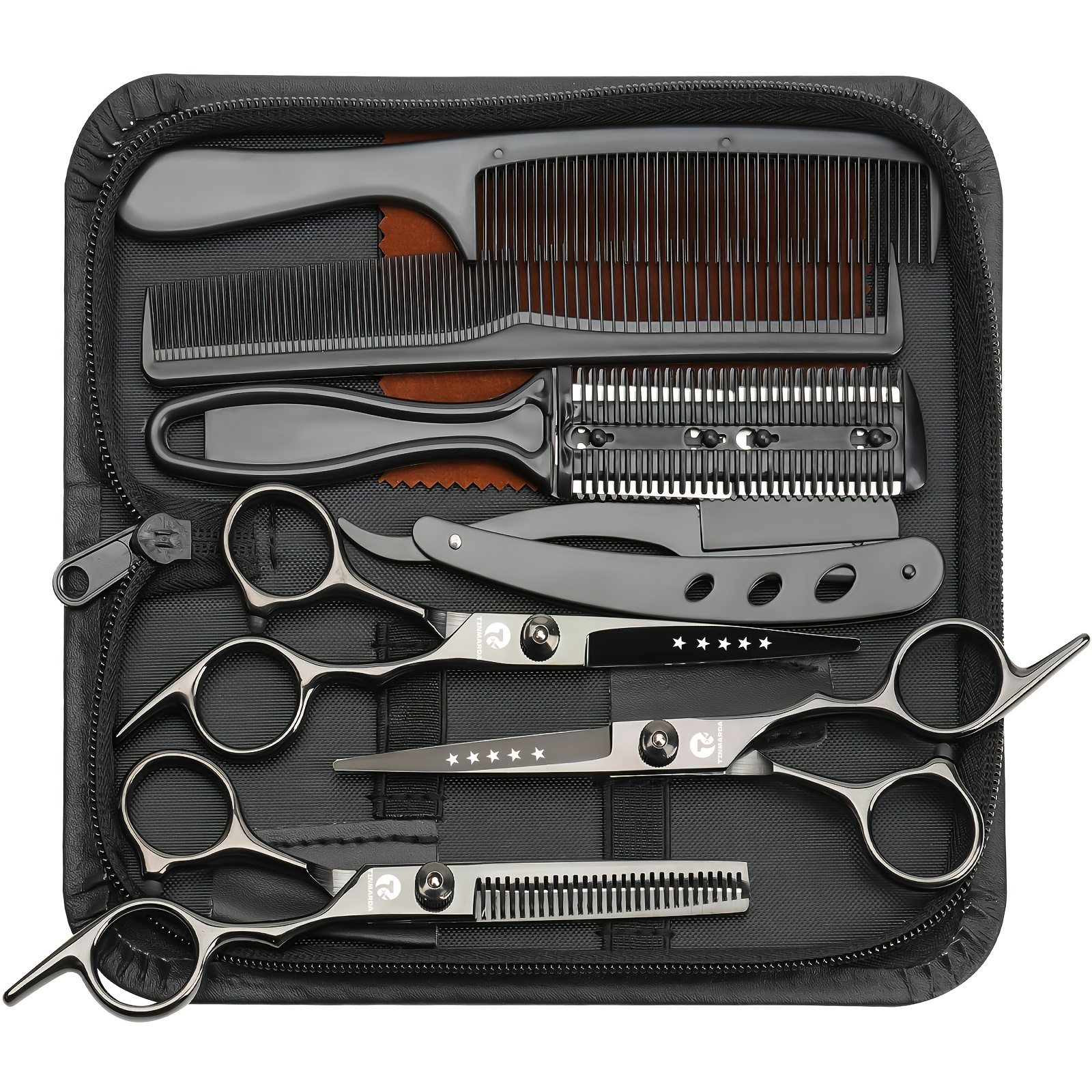 9-teiliges haarschneidemaschinen-set, 6,5-zoll professionelles haarschneidemaschinen-set,   für salons zuhause, passend für rechtshändige ausdünnungsscheren für männer frauen,   für normales haar, lockeres strukturiertes haar