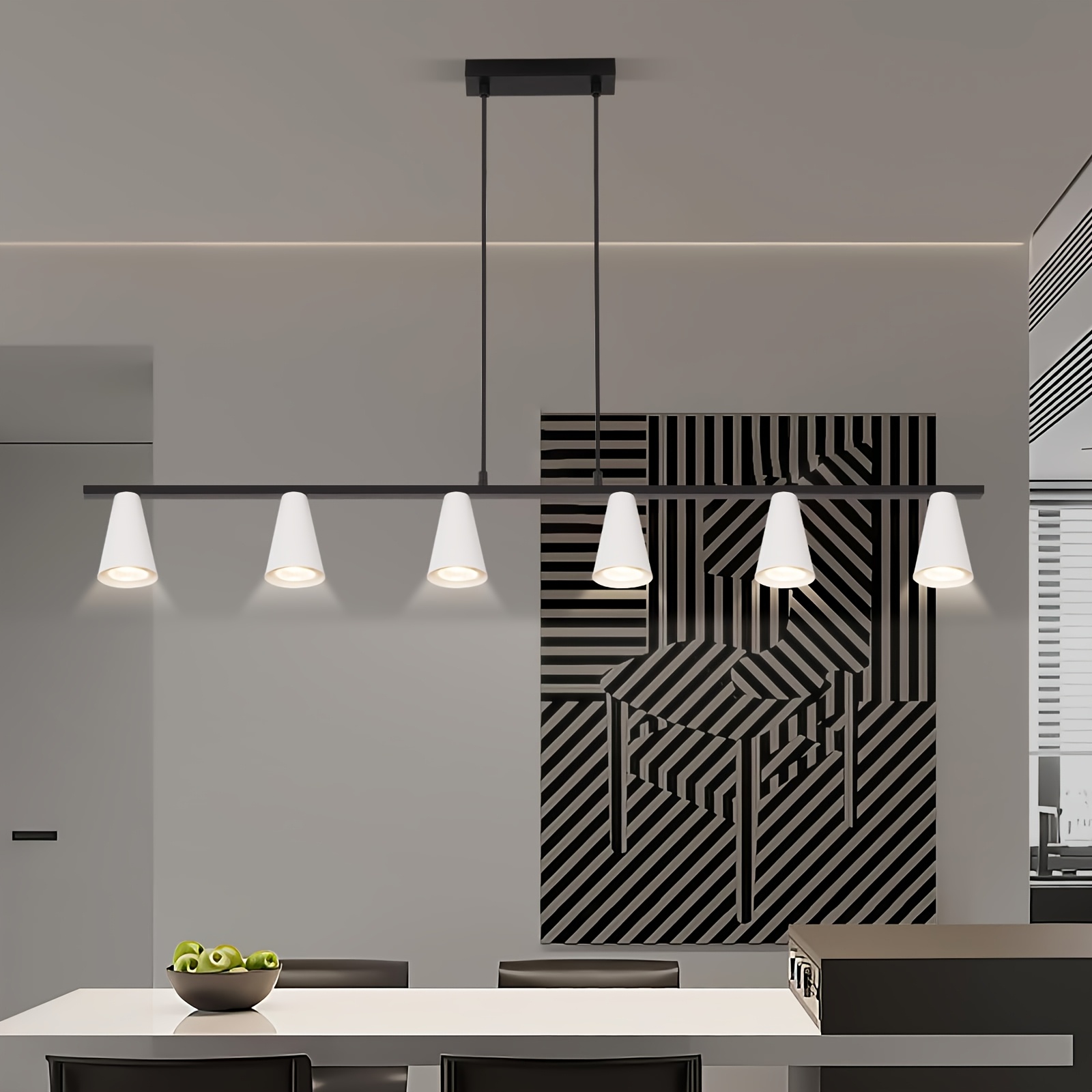 Image of Gu10 Pendant Light Dining Room Lamp 6 Flames In Black Golden/white Modern Dining Table Lamp Hanging Metal Pendant Light Long Industrial Pendant Lamp For Dining Room - Bulb Not Included