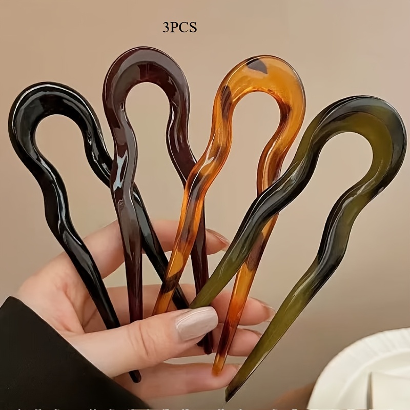 E-shop 3 Stück Acryl U-förmige Haarklammern für Damen, Einfache Haarspangen für Hochsteckfrisuren, Damen Haaraccessoires