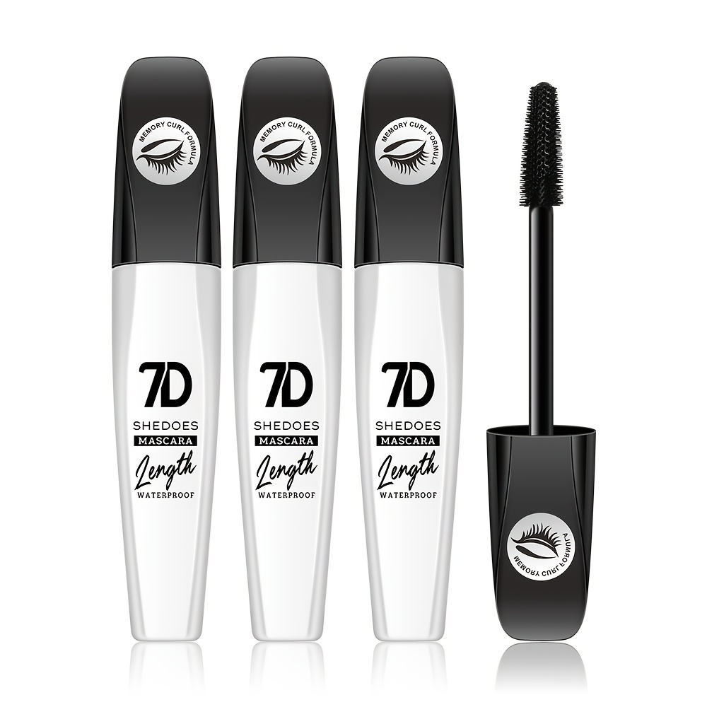 3pcs 7d Fiber Mascara Waterproof Volumizing Curling Lengthening Thickening Non-clumping Large Capacity