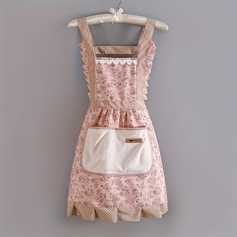 TEMU Floral Lace Princess Apron With Hand Wipe Pocket - & Ideal For Kitchen, Living Room, Bathroom Cleaning | Options