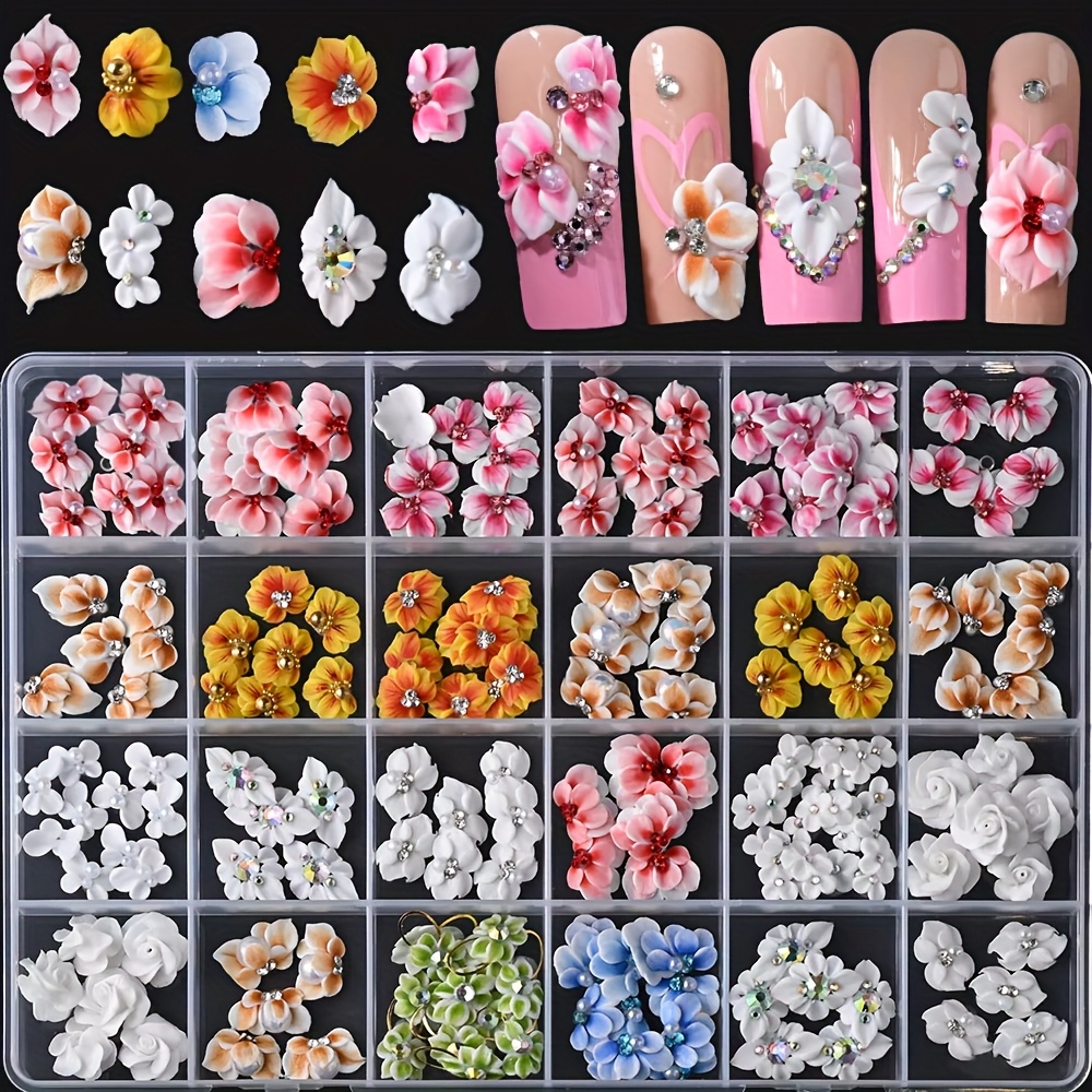 10 stück 3d handgefertigte acryl-blumen-nagelcharms mit strasssteinen, kirschblüten-schmuck für nageldesign