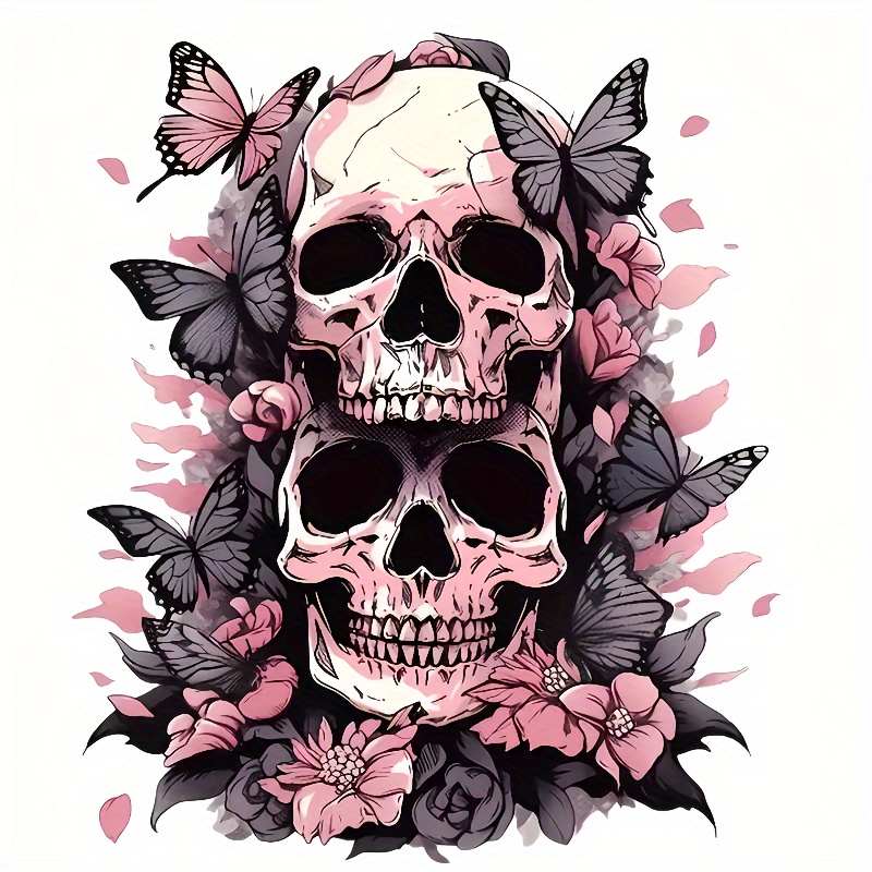 And Skull Pattern-heat Transfer Patch, Diy Ironing Washed, Suitable For Diy T-shirts, Jeans, Sweaters, Handbags, Pillows, Pillows, Pillows, Pillows, Pillows