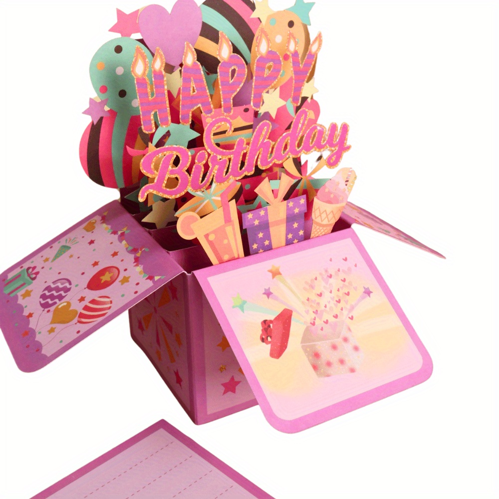 E-shop Ein Stück 3D "Happy Birthday" Grußkarte, laser-geschnittenes Papier, inklusive Party-Einladungskarte mit Notizkarte und Umschlag - Ideal für