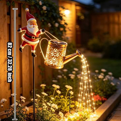 lampe solaire père noël de bouilloire, lumière fluide père noël en bouilloire, pour décorer , pelouses, avec une ambiance de noël, cadeaux de jardinage et éclairage de décoration paysagère de noël air