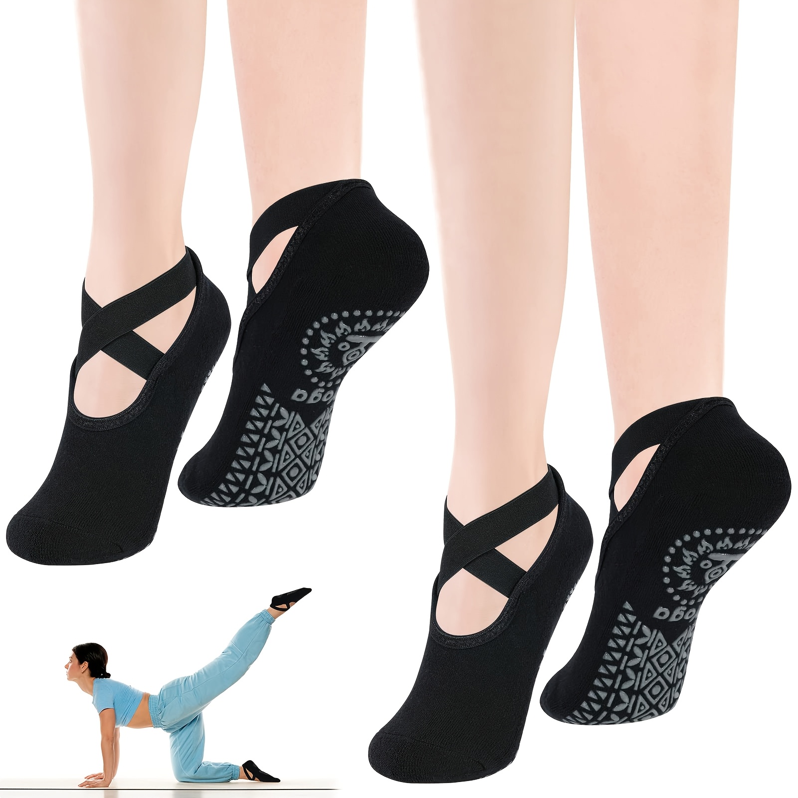 TEMU 2 Paires de Chaussettes de Pilates pour Femmes | Adaptées pour , la Gym, le Pilates, et les Exercices au Sol - Plusieurs Couleurs Disponibles :