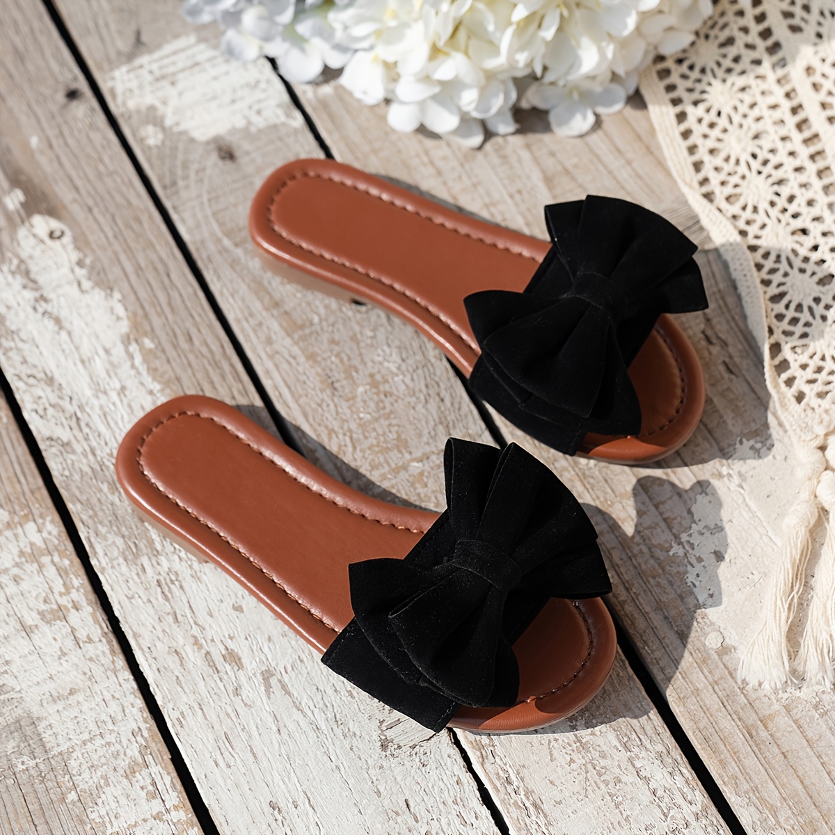cute street style solid color fabric slides bow Temu Saudi Arabia