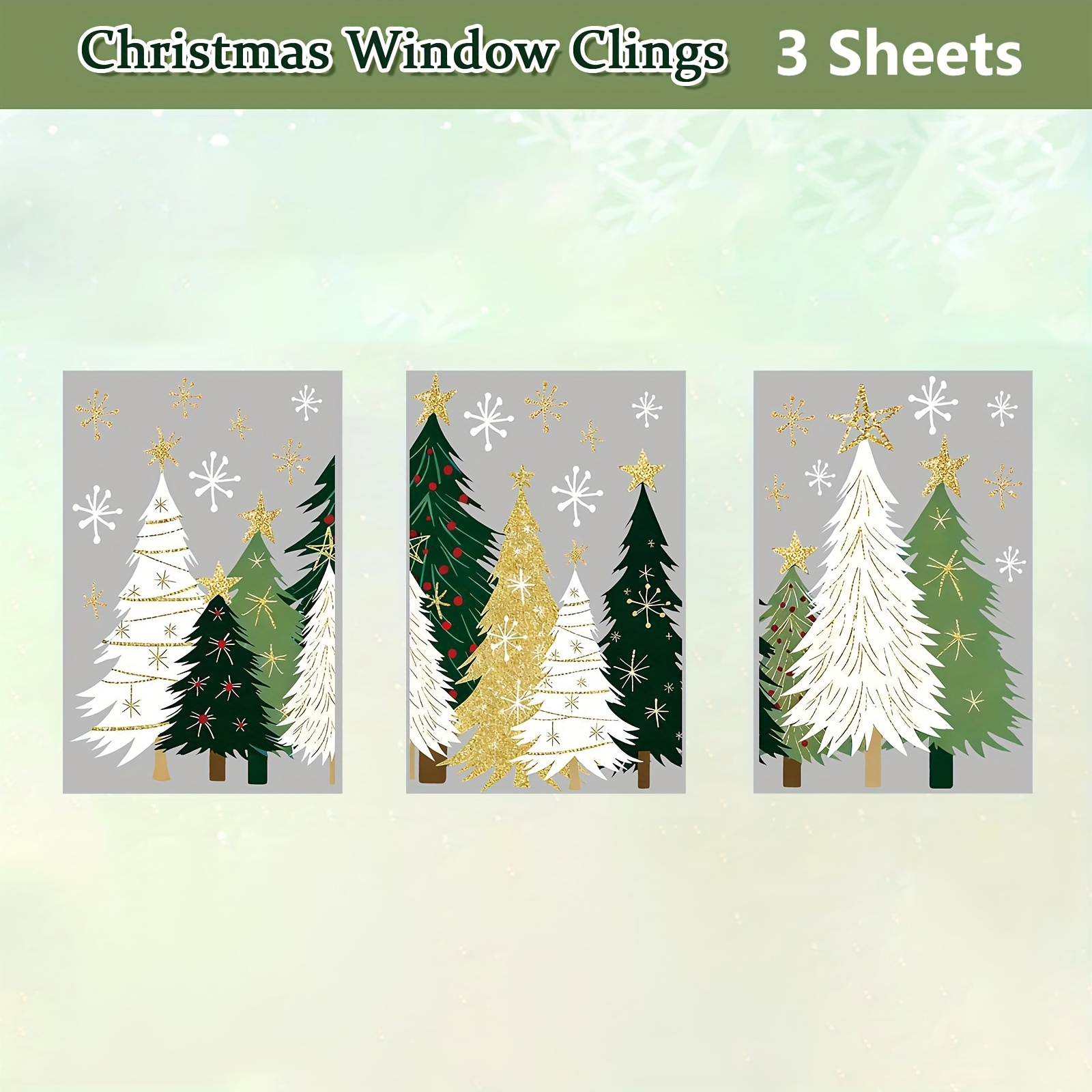 3pcs Static Cling Window Decals Pvc Christmas Tree & Snowflake Stickers - Winter Snowflake With Tree, Glossy For Doors, Mirrors, Laptop, Tablet - & Stick (no Residue)