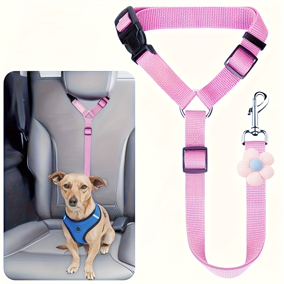TEMU Arnés para mascotas bordado personalizado para asiento de coche | Cinturón de seguridad elástico para perros y gatos, correa de seguridad para