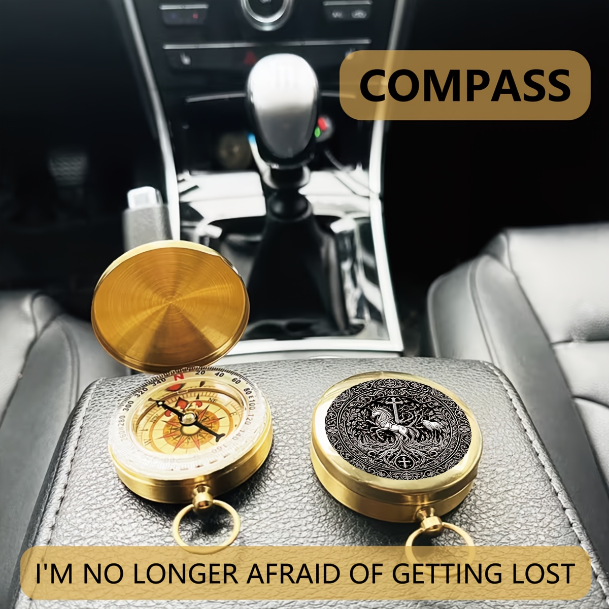 Gothic Unicorn Design Copper Compass Keychain for Outdoor Navigation