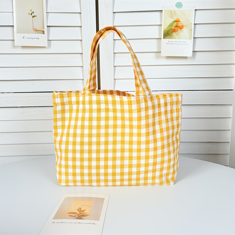 TEMU Bolso tote pequeño para mujer - cuadros: Bolsa bento fresca y portátil, bolsa de compras, bolso de elegante para mamás y , bolsa de tela para ,