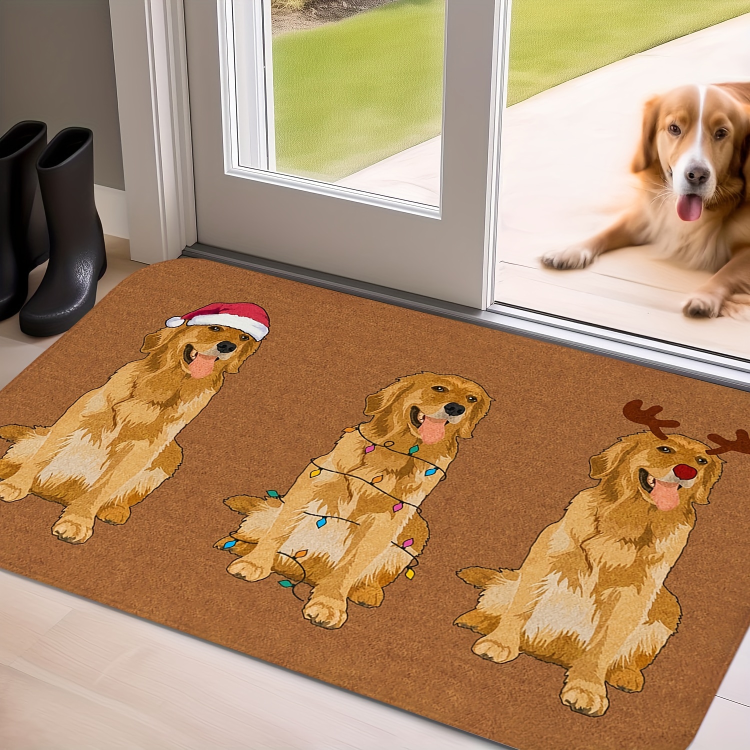 

Golden Retriever Christmas Bath Mat - Cute, Non-slip & Absorbent Doormat For Bathroom And Living Room Decor