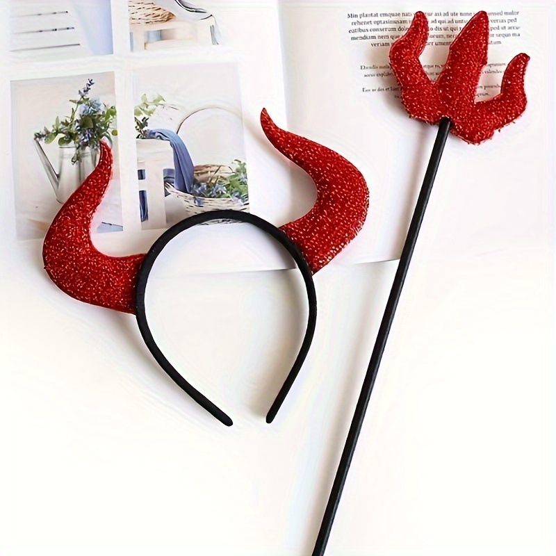 Teufel Kostüm-Set Mit Hörnern & Flügeln – Rotes Stirnband & Federflügel Für Halloween & Mottopartys