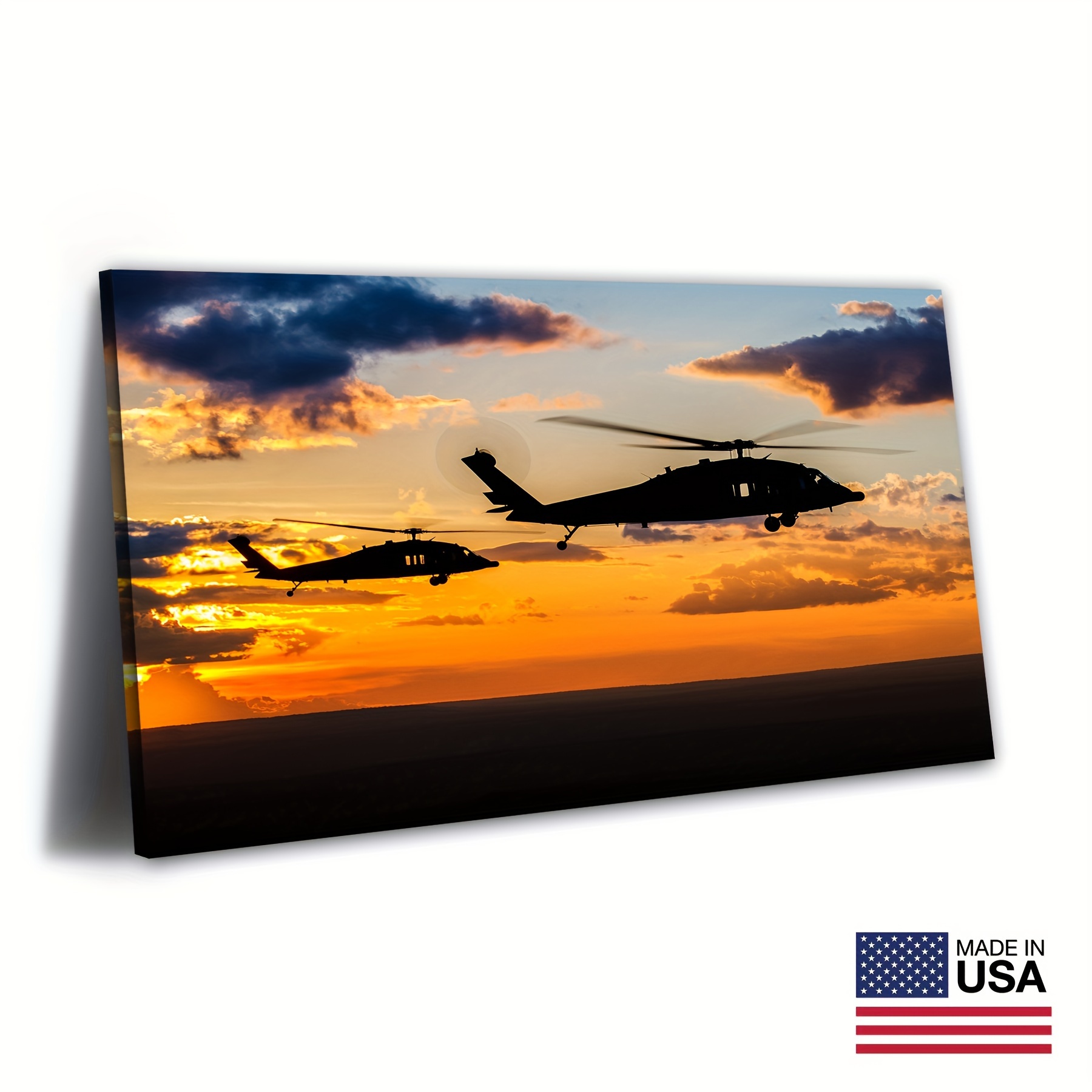 

1pc Wooden Framed Helicopter Canvas Wall Art Sunset Landscape Clouds Poster Picture For Modern Office Family Bedroom Living Room Decor, Canvas Framed