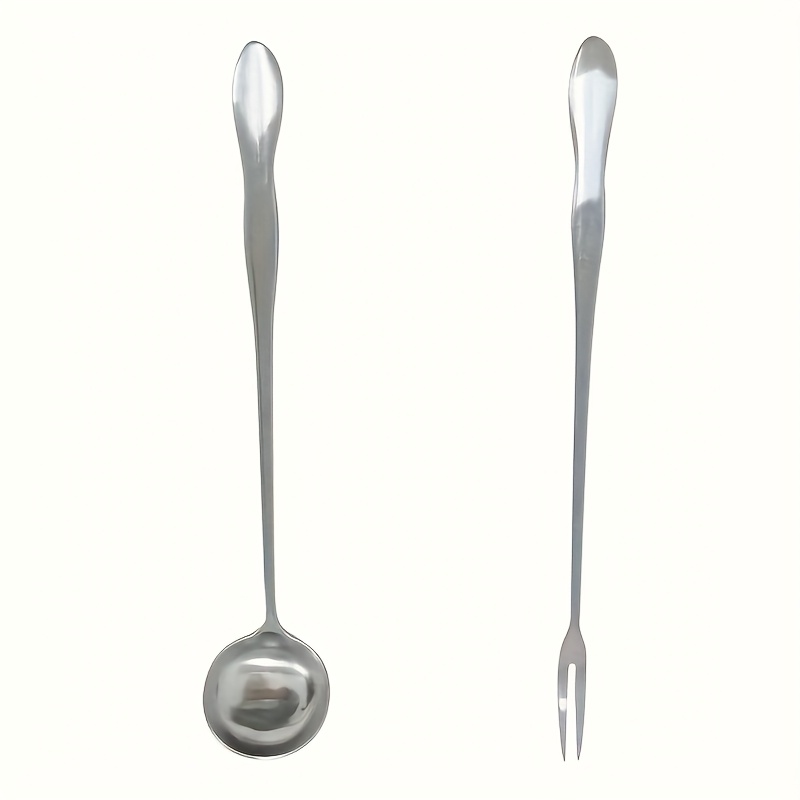 TEMU Two-piece Reusable Stainless Steel Pickle And Olive Set - Stylish And Durable Long-handled Utensils: Includes Serving Fork, Dinner Fork, Fruit