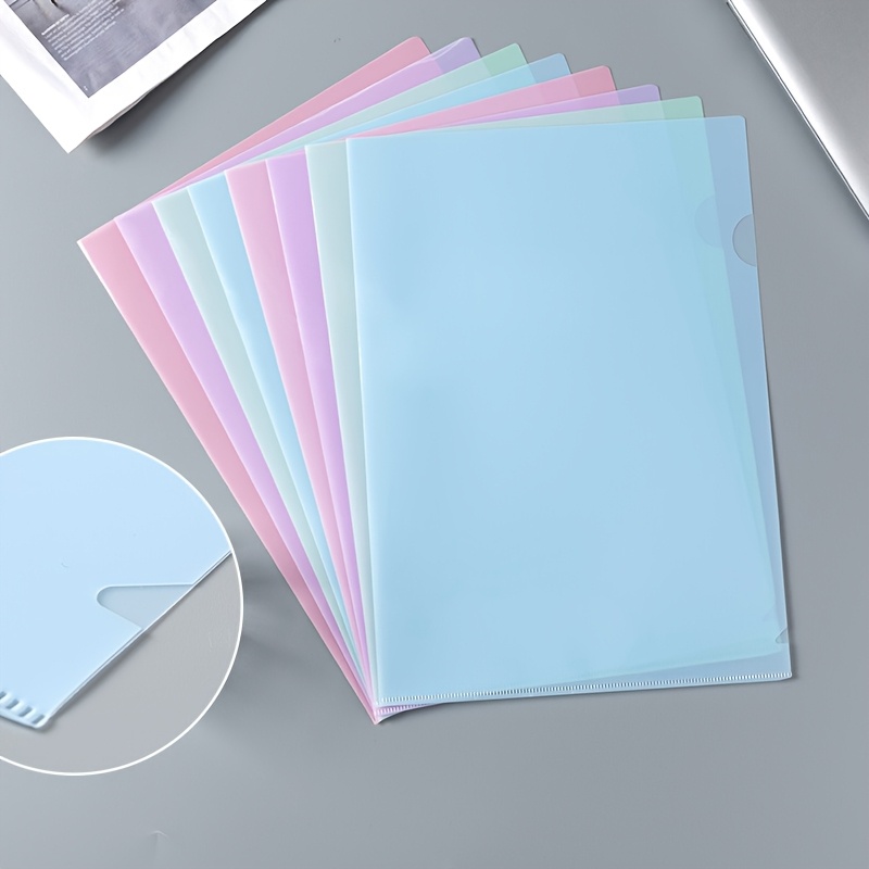 12pcs Pastel L-shaped A4 File Folders - Durable Pp Material, Ideal For Student Tests, Office Presentations & Document Organization, Cute Folders For School