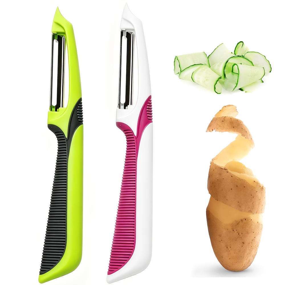 TEMU 2pcs Stainless Steel Vegetable Peeler, Fruit Peeler, Ergonomic Non-slip Handle, I-shaped Straight, Suitable For Peeling Potatoes, Carrots, And