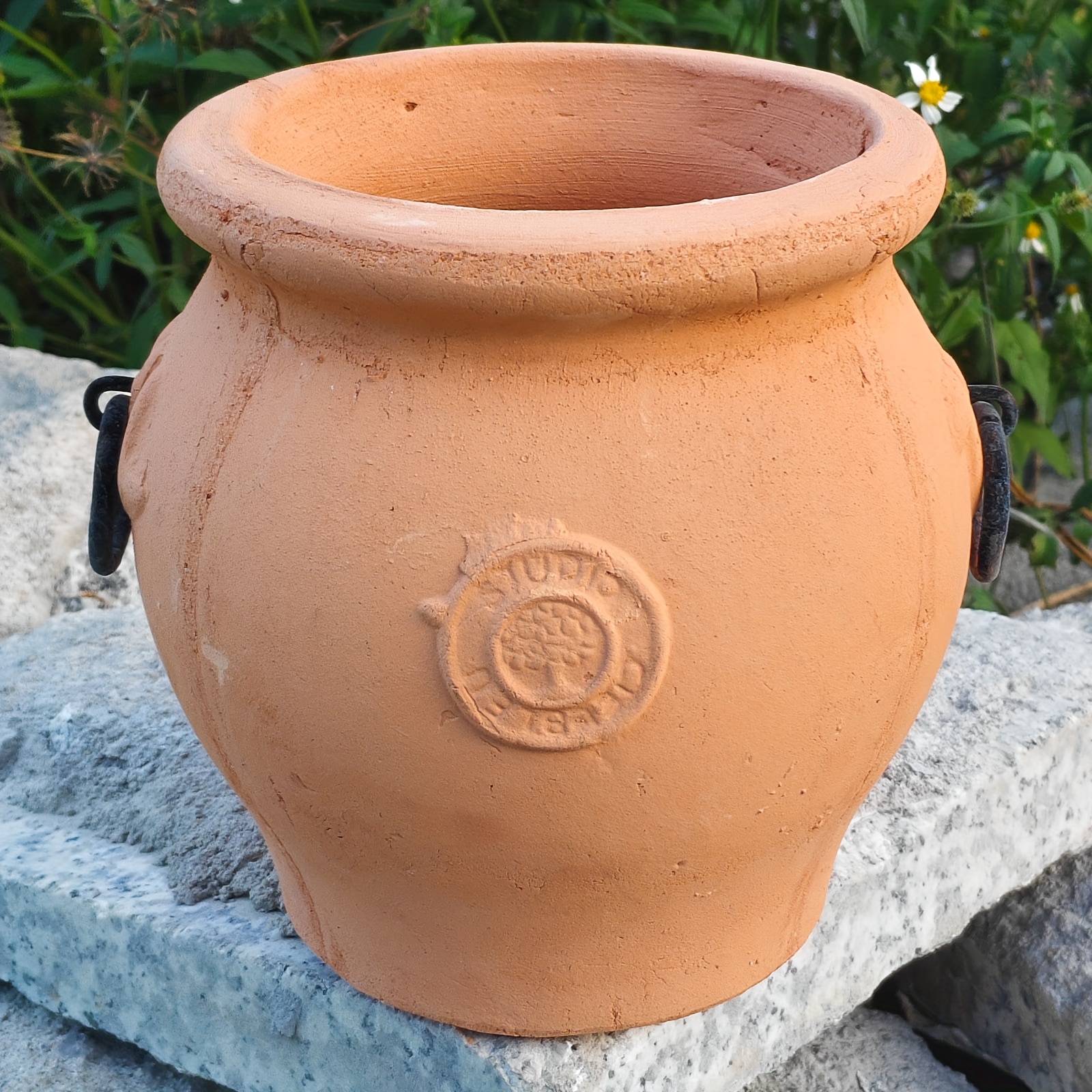 european vintage red clay flower pot handcrafted with  s and double handles   absorbent suitable for indoor and outdoor gardening decoration this sturdy and elegant red clay pot features a handmade double handle   design gar