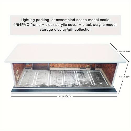 1 64 scale led lit diecast car display case with acrylic cover 6 slot parking garage diorama realistic brick wall workshop decor for collectors model enthusiasts collectible showcase detailed diorama diorama showcase