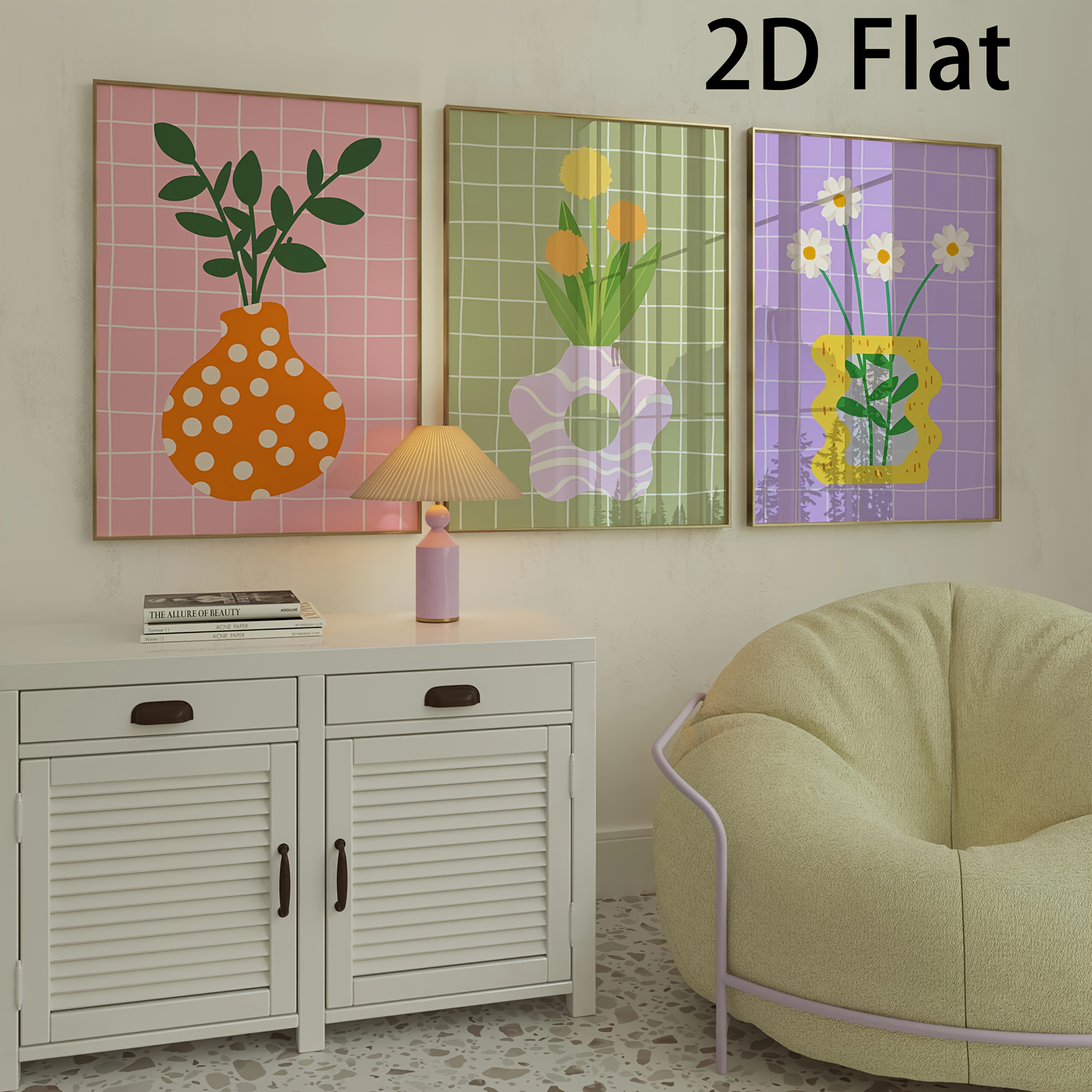 TEMU 2d Flat, 3pcs Frameless Canvas Posters - Modern Art Bohemian Style Floral Vase Prints, Wall Decor For Bedroom, Living Room, Kitchen & Hallway,
