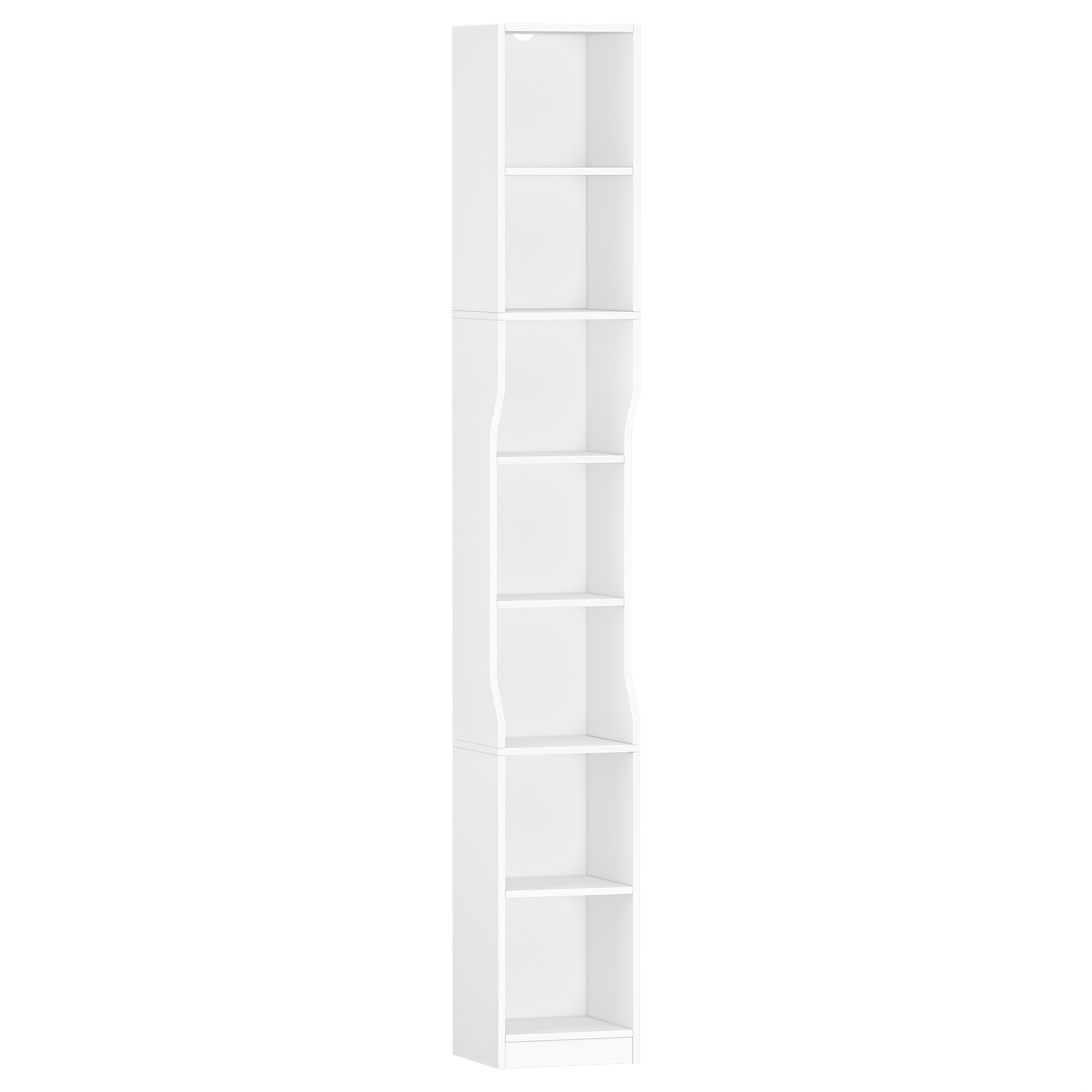 7-tier Vertical Bookcase, , Freestanding Shelf, Cube Storage, Suitable For Office, Living Room, Or Bedroom, Dimensions 28 × 30 × 208.1 Cm, Modern Aesthetic, White End