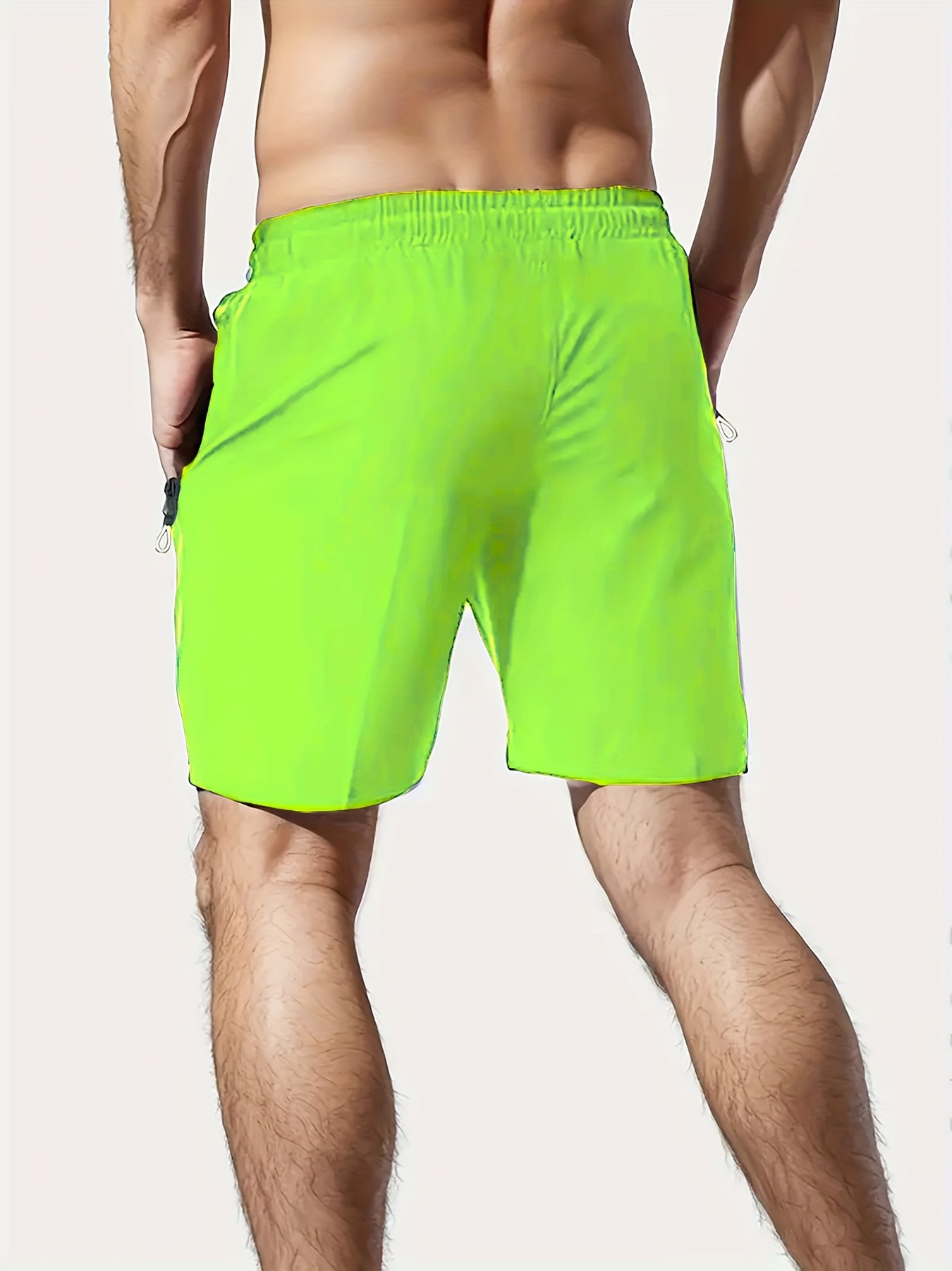 Men's Solid Quick Drying Shorts, Casual Slightly Stretch Elastic Waist Drawstring Shorts For Summer Gym Workout Training