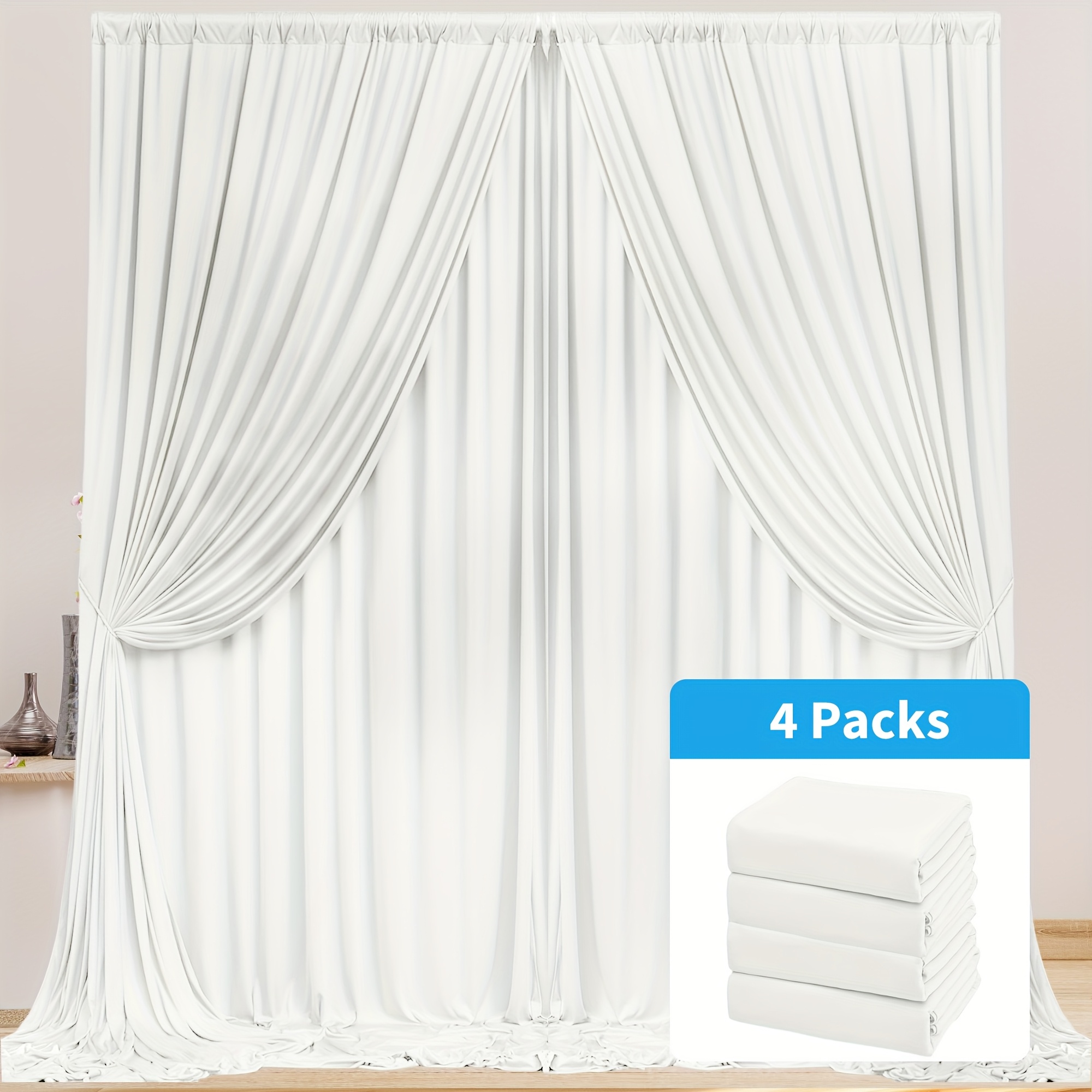 E-shop 4 Stück, 5 × 10 Fuß Faltenfreier Party-Hintergrundvorhang, Polyester Fotohintergrundstoff Geeignet für Hochzeits- und Geburtstagspartydekoration