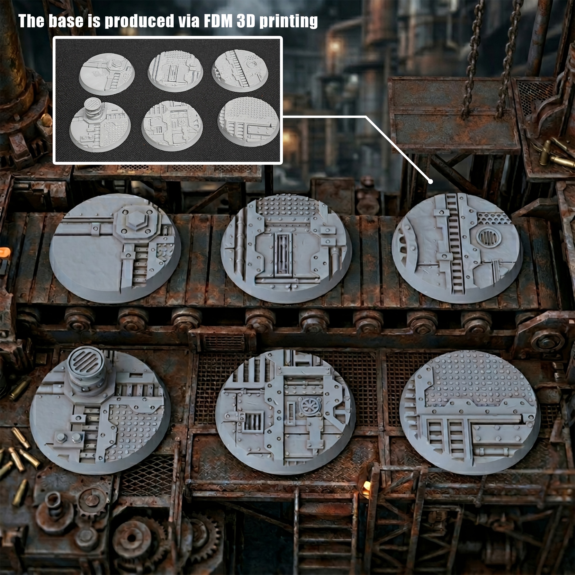 TEMU Set de bases mecánicas de ciencia ficción de 40 mm, 6 bases de panel industrial detalladas para juegos de de mesa
