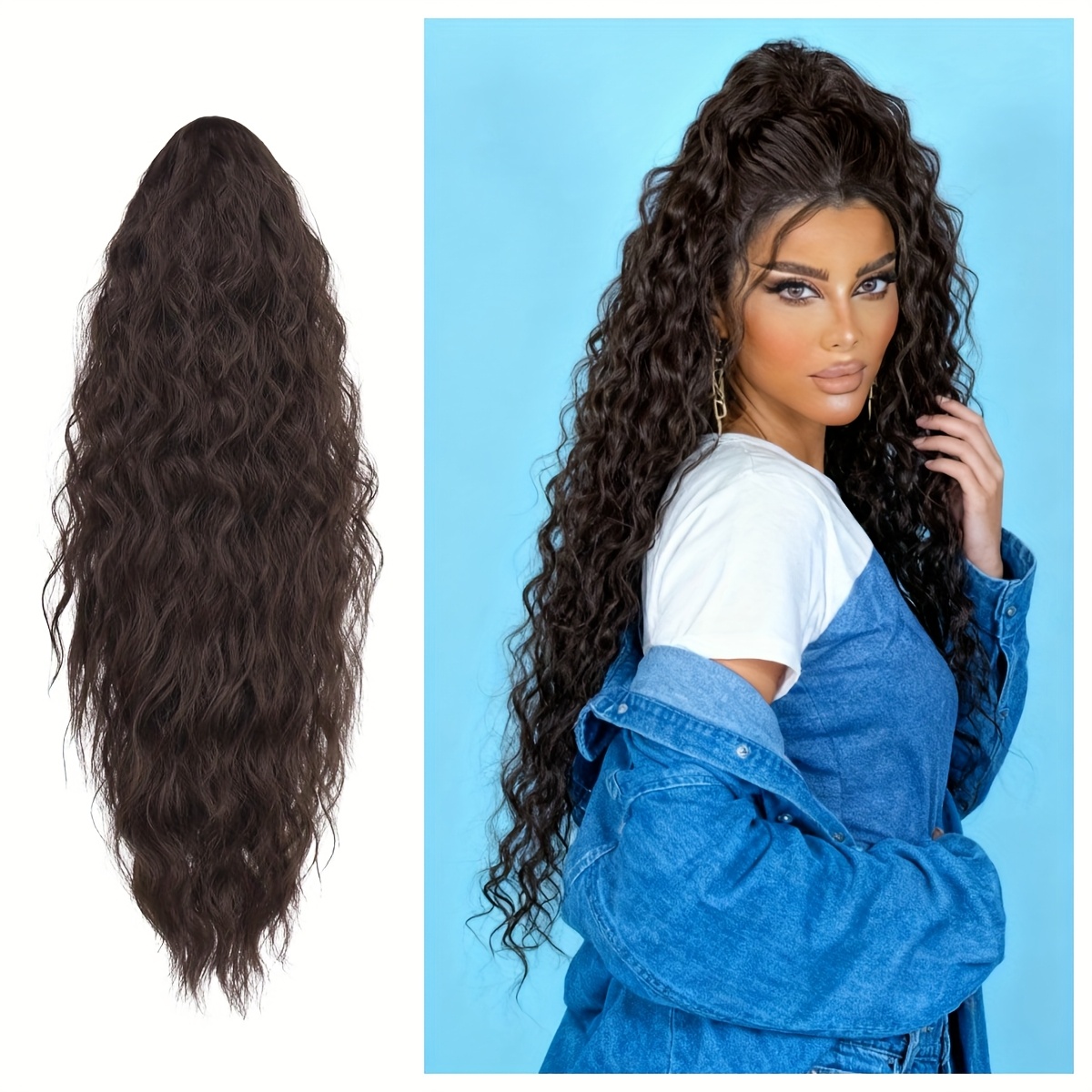 Image of 28inch Long Wavy Curly Hair Extension | Barsdar Synthetic Braid Hairpiece Ponytail With Claw Clip For Women, Elegant Hair Ornament, Suitable For Halloween, Christmas, And Daily Wear, Black