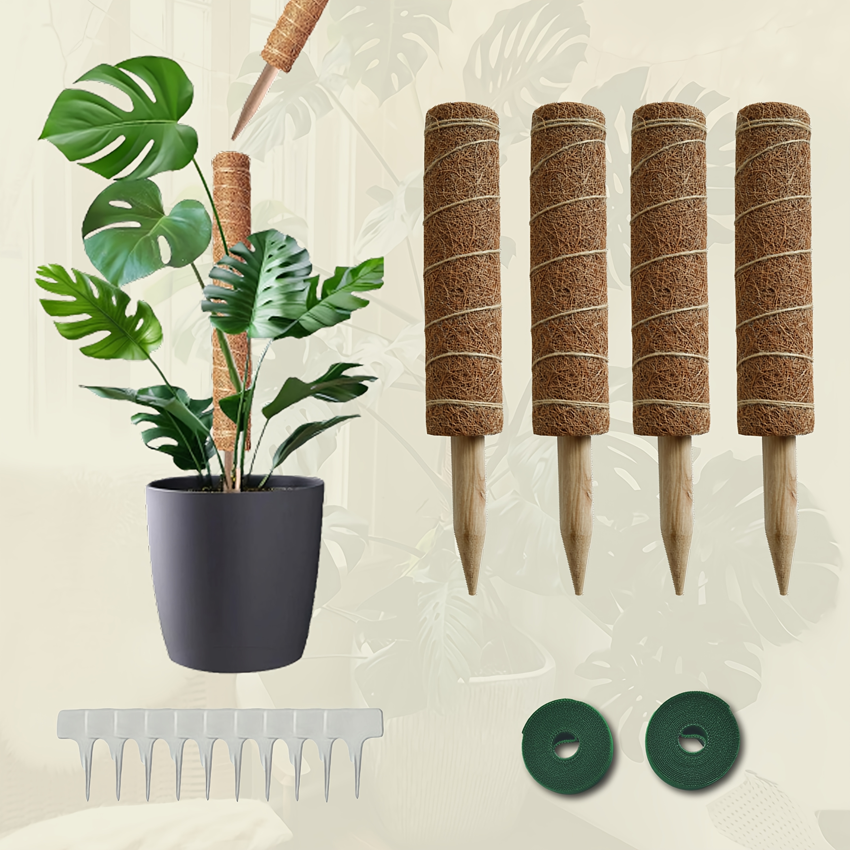16pk Moss Pole, 4 Moss Poles + * + 10 Tags, 21&*;/16&*;/12&*; Tall Plant  Support Stakes for Indoor/Outdoor Plants, 69&*; Tall Coir/Coconut Stakes  for Potted Plants, Monstera, Pothos, Philodendron * ...