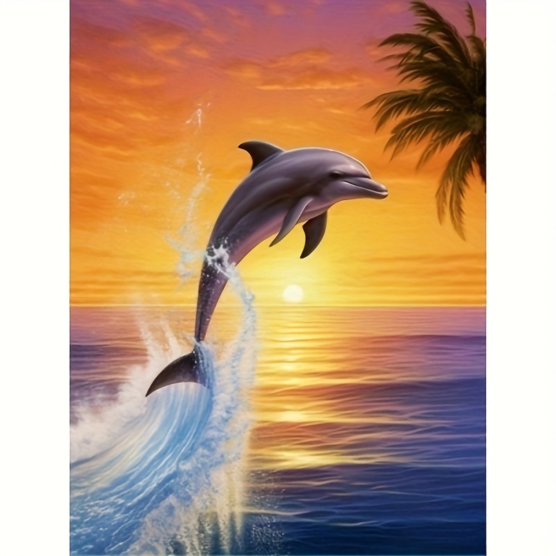 

1pc Dolphin Full Round Diamond Art Painting Kit 5d Art Embroidery Cross Stitch Painting Diamond Art Painting Art Diy Handmade Crafts Wall Decoration Home Decoration Without Frame