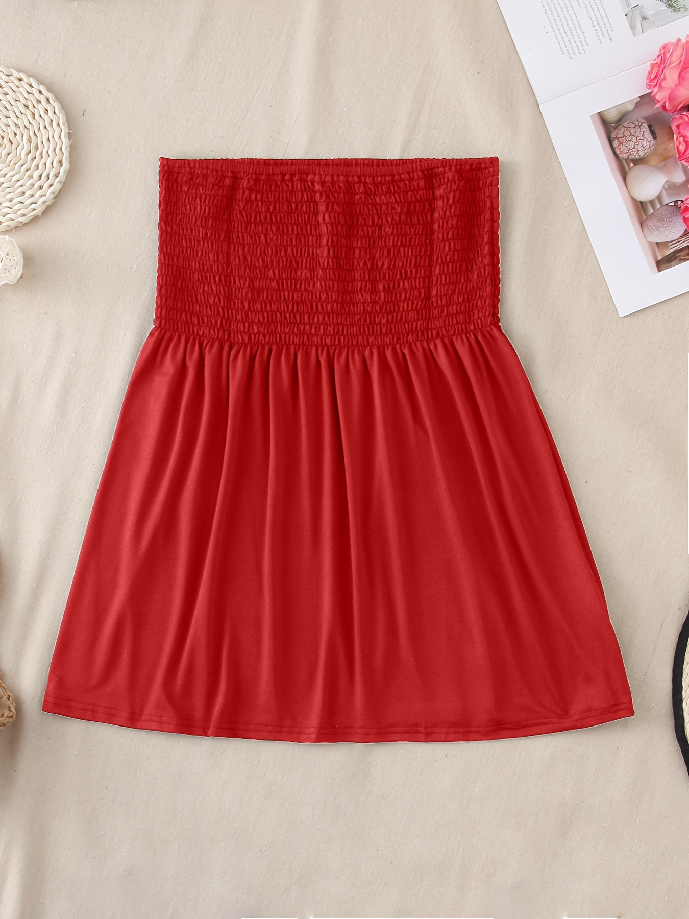 Women's Elegant Off-Shoulder Crop Tube Top - Stretchy Solid Color Short Sleeve Blouse with Ruching Detail, Machine Washable for Spring Summer Fall Casual & Dressy Outfits, Crop Top Blouse, Seasonal Fashion, Flowy Fabric, Comfortable Fit