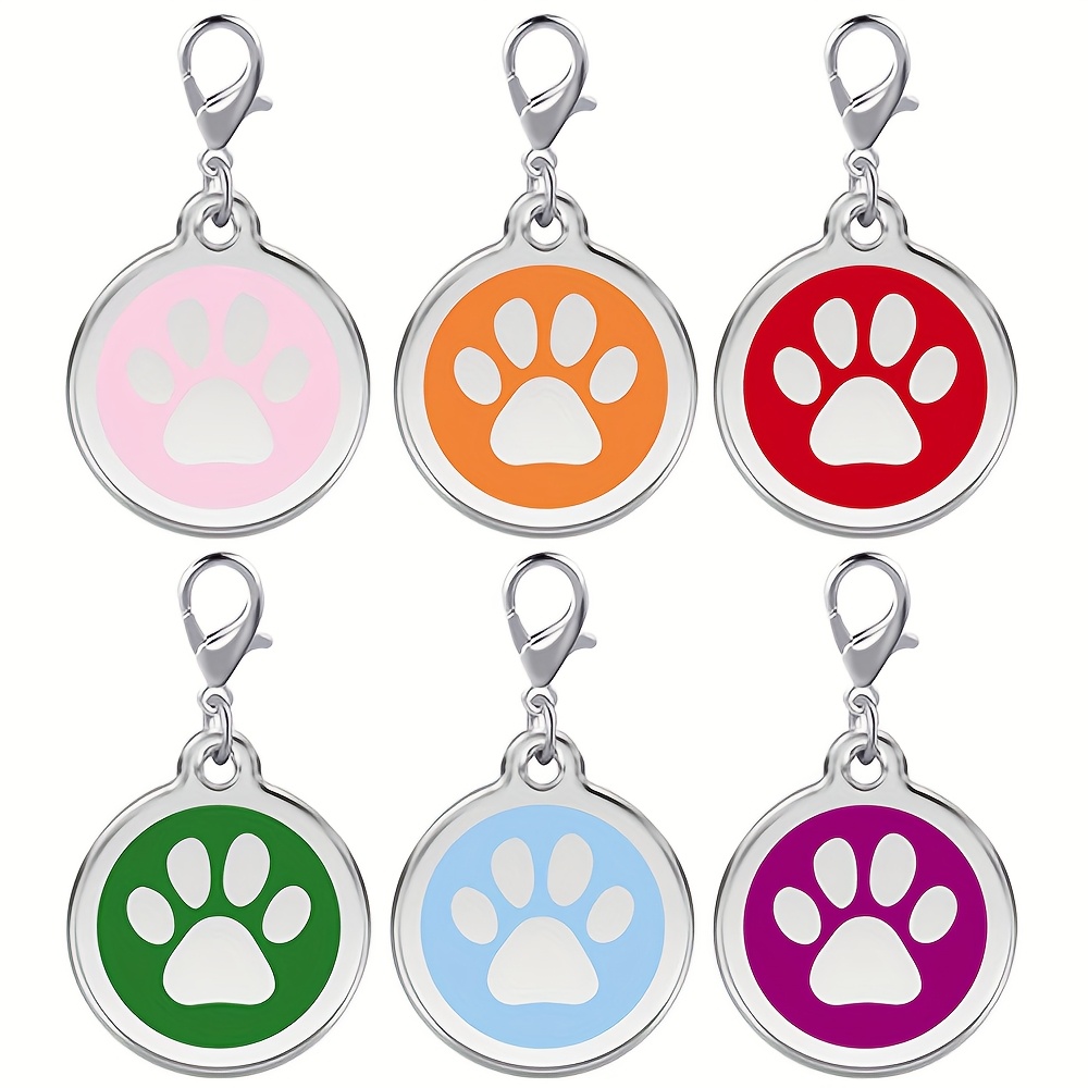 TEMU Lot de 6 plaquettes d'identification pour collier de compagnie, rondes, laquées au , couleur , avec de patte dorée, -perte pour chien