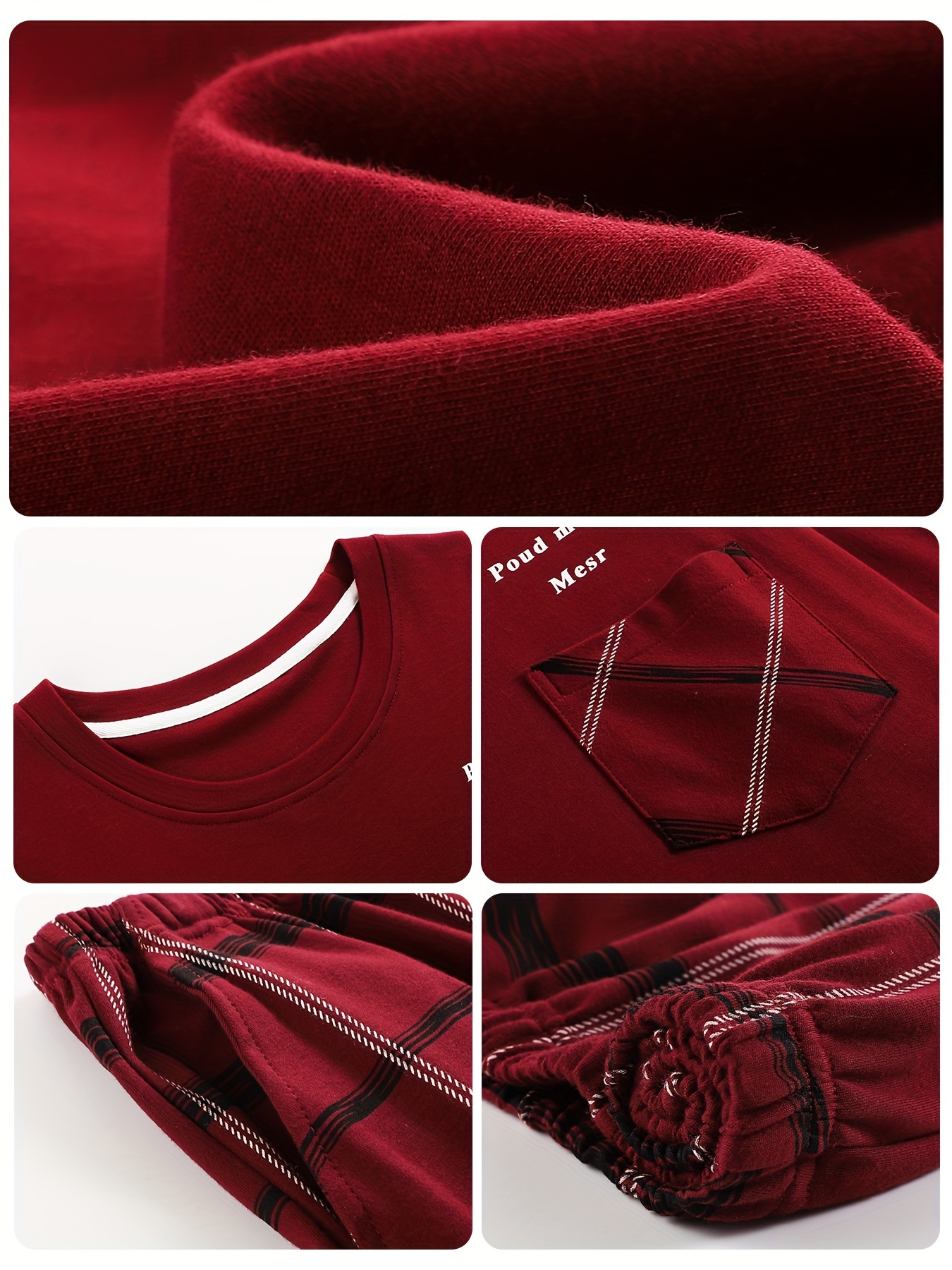 Red Men's Pure Cotton Pajamas Spring and Autumn Long Sleeve Birthday Year Christmas New Year Large Size Home Clothes Round Neck Casual Suit