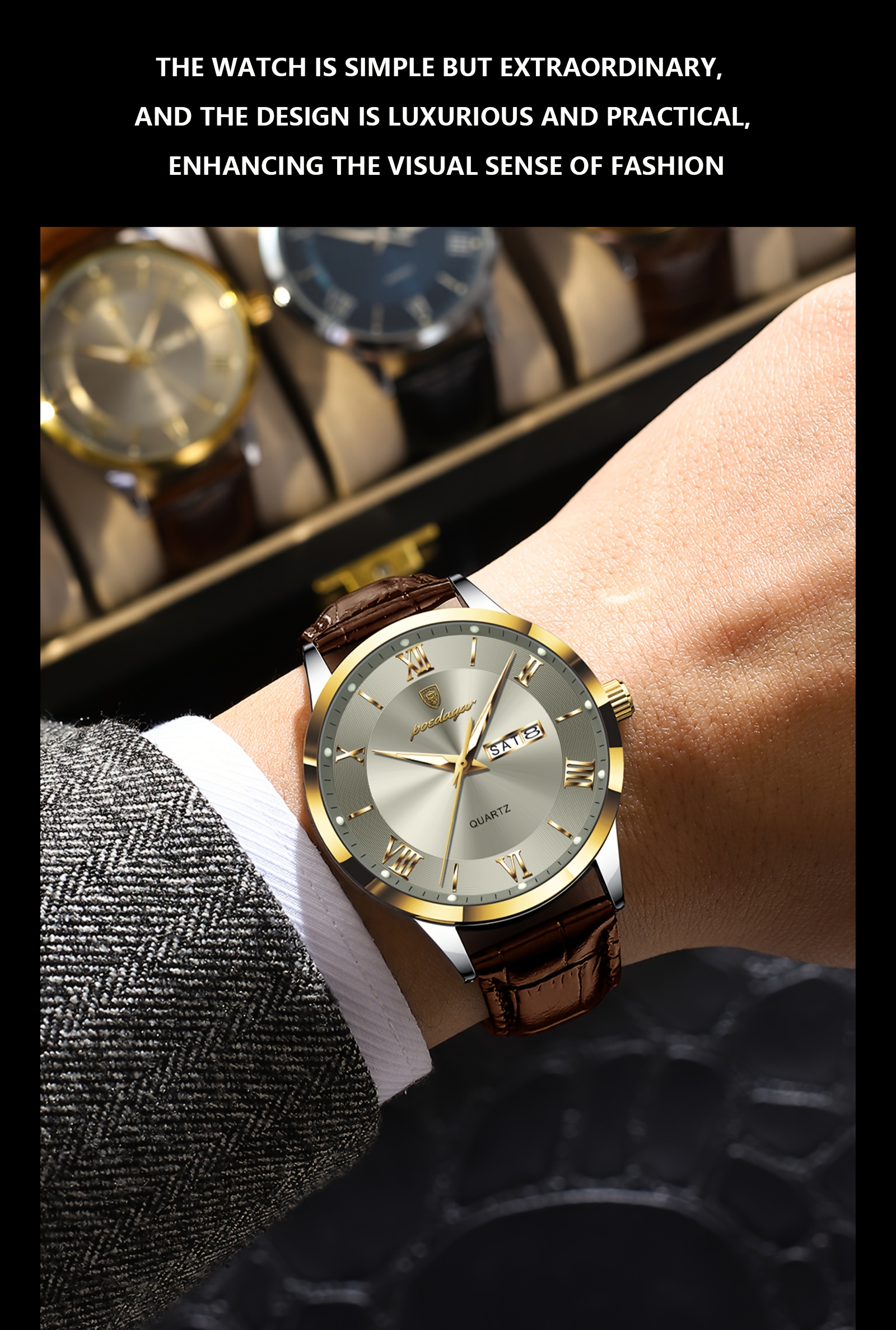 Luxe Zakelijk Herenhorloge met Lichtgevende Waterdichte Kalender, Casual Quartz Herenpolshorloge
