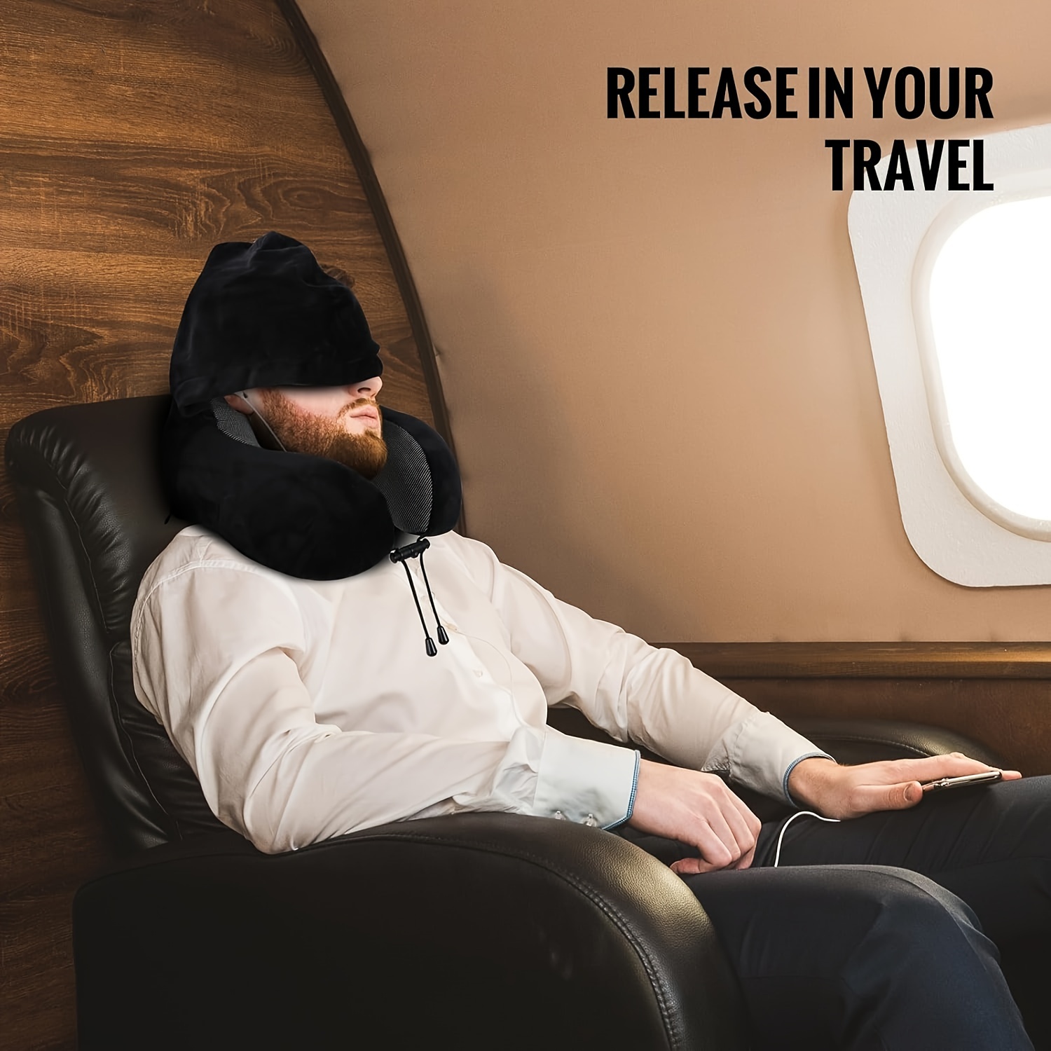 1pc black travel pillow with bag neck pillow for travel with hood for airplane velvet memory foam neck pillow adult head neck support for long flights plane   sleeping rest details 7