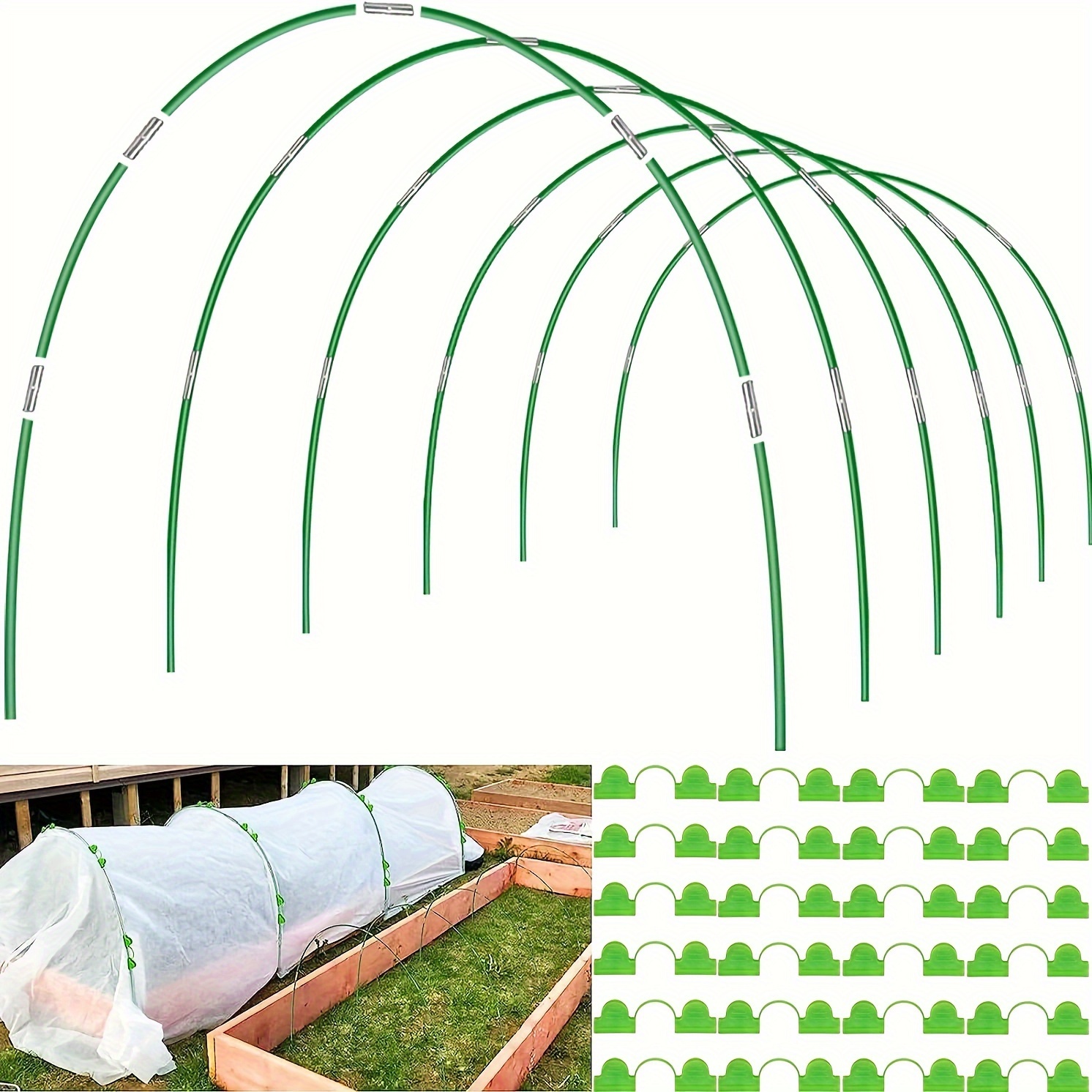 

8ft Garden Hoops For Raised Beds – Pe Cover & Fiberglass Frame Tunnel Hoops For Greenhouses – Set Of 36 Heavy-duty Frost & Rust Resistant Support Hoops With 18 Film Clamps For Garden Beds