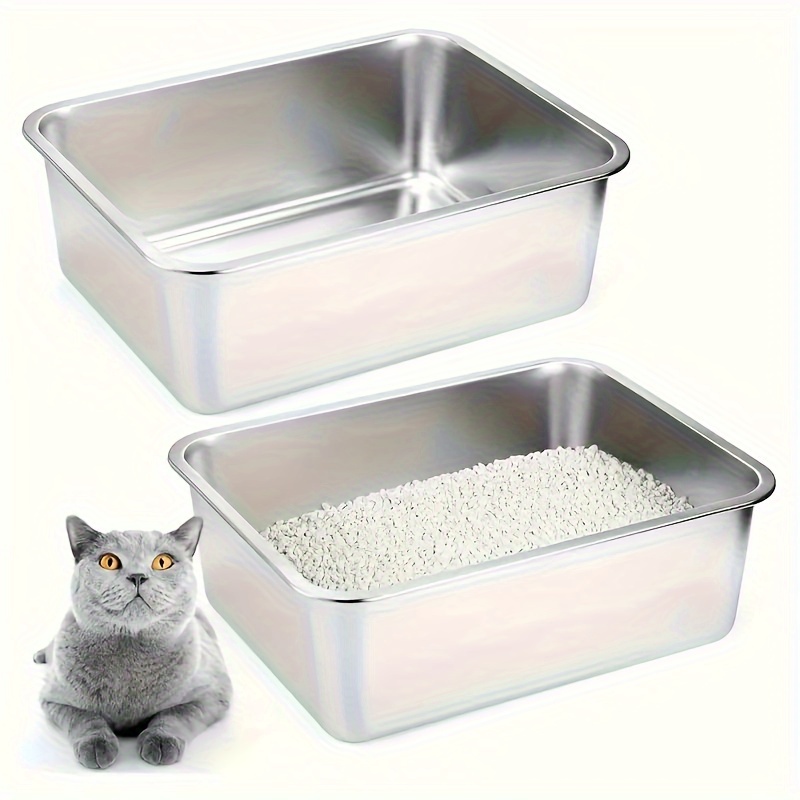 

Stainless Steel Cat Litter Box With High Sides - Never Absorbs Odor, Stains Or Rusts - Non Stick Smooth Surface For Cats And Rabbits