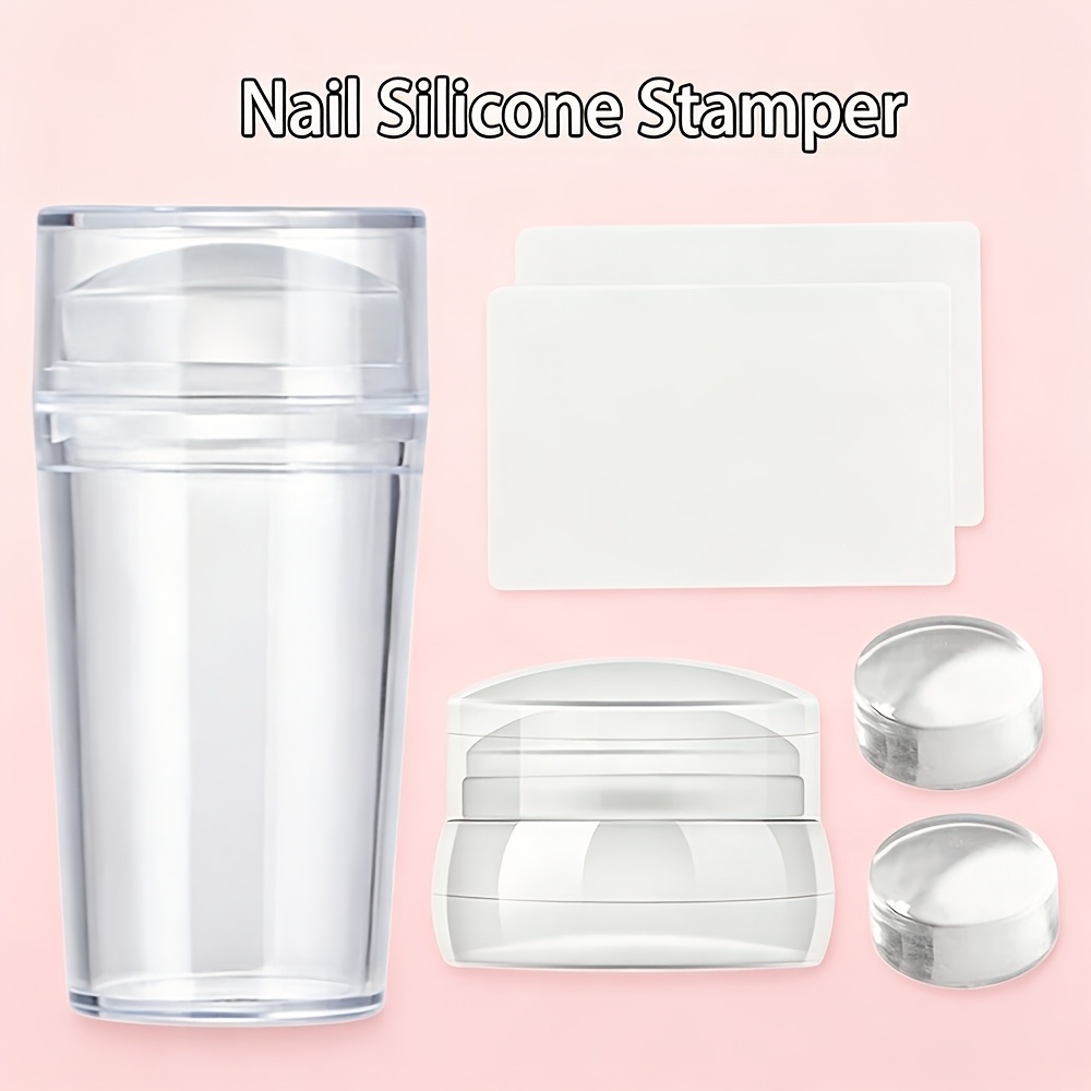 TEMU Kit de 6 piezas para estampado de uñas francesas, kit de carimbador de uñas de gelatina transparente para de uñas para tamaño de ajustable,