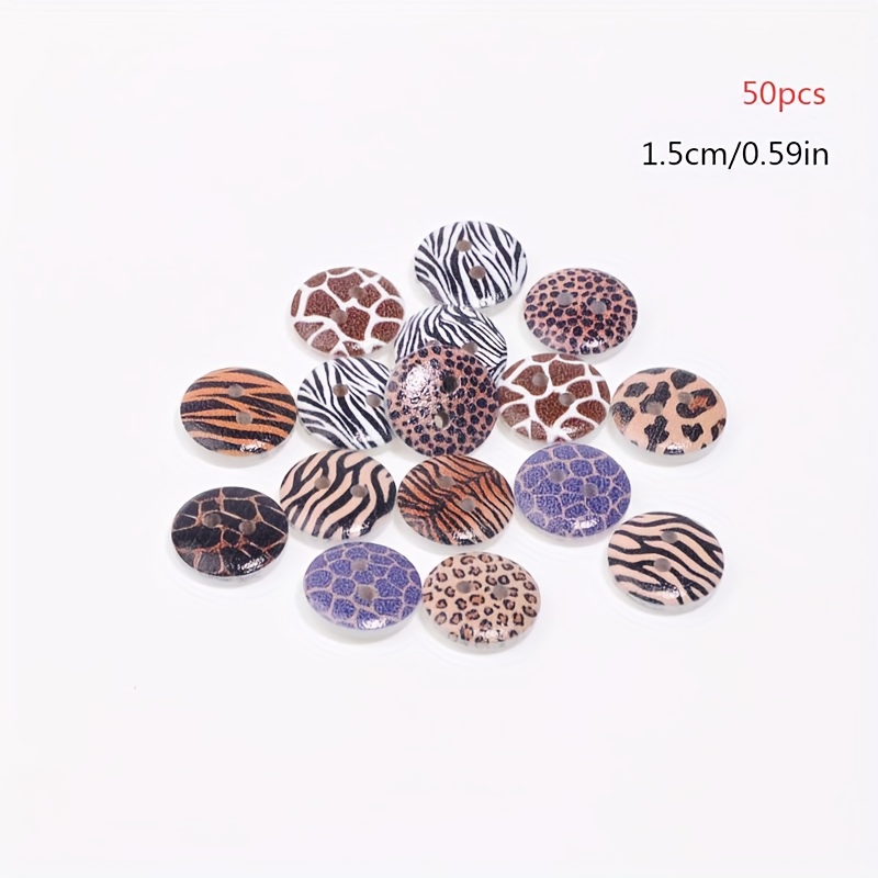 TEMU 15mm Pack Of 50 Mixed Animal Print Design Wooden Buttons For Jewelry Making, Suitable For Craft Sewing, Clothing, Additions, Wooden Decorative