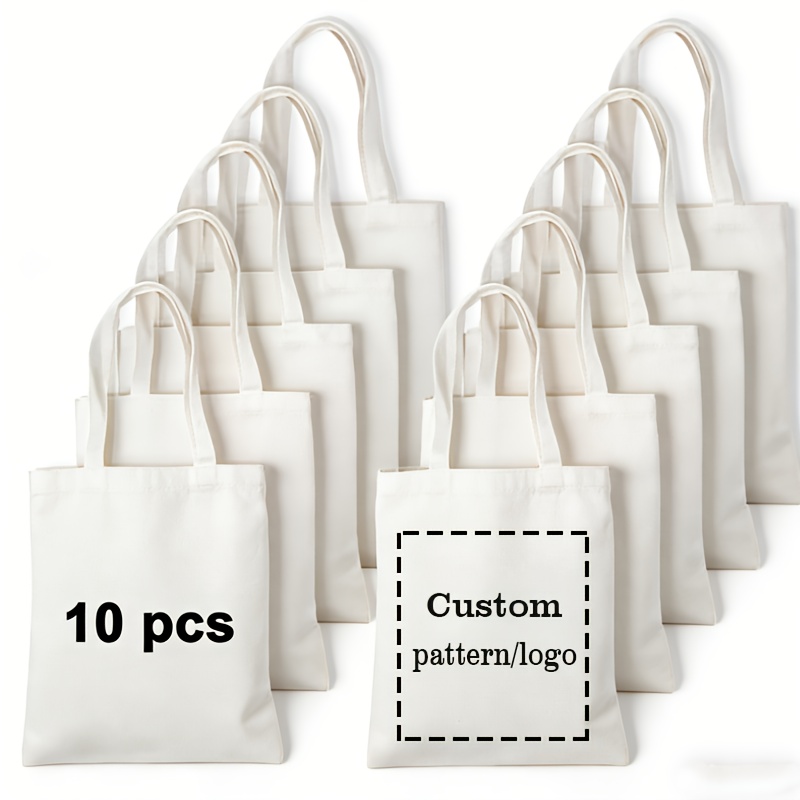 TEMU Gift For Her/him 10pcs Customizable Pattern Canvas Tote Bags, Personalized Design/logo Handbags, Versatile Daily Shopping Commuter Tote, Ideal