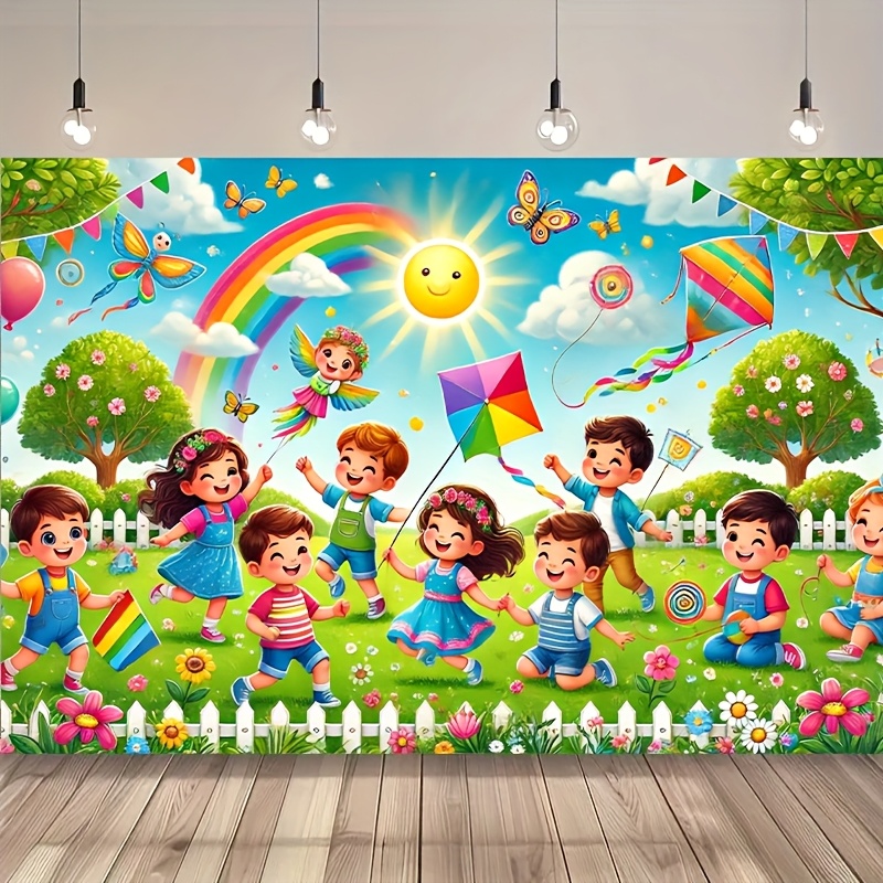 

1pc, Amusement Park Celebration, Polyester Backdrop Fabric, Ideal For Family Events, Weddings, Birthdays, Christmas, Thanksgiving, Fall, And Reusable Indoor/outdoor Decoration, No Electricity Needed