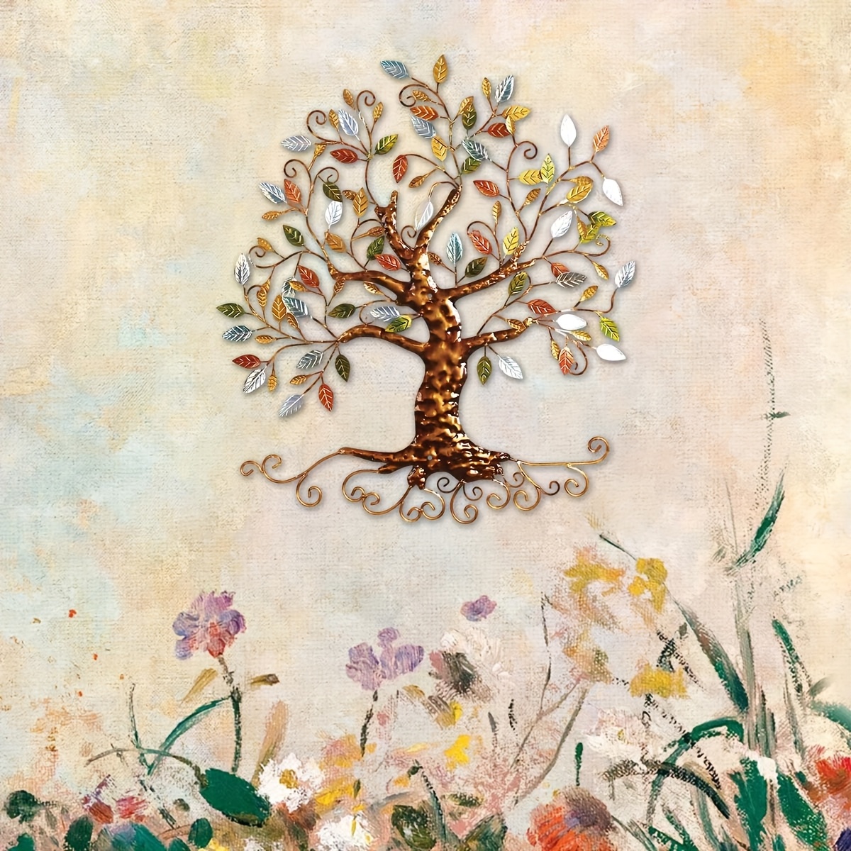 Levensboom van metaal, wanddecoratie, silhouet, kunst, cadeau voor binnen, buiten, tuin, huis, decoratie (20 cm
