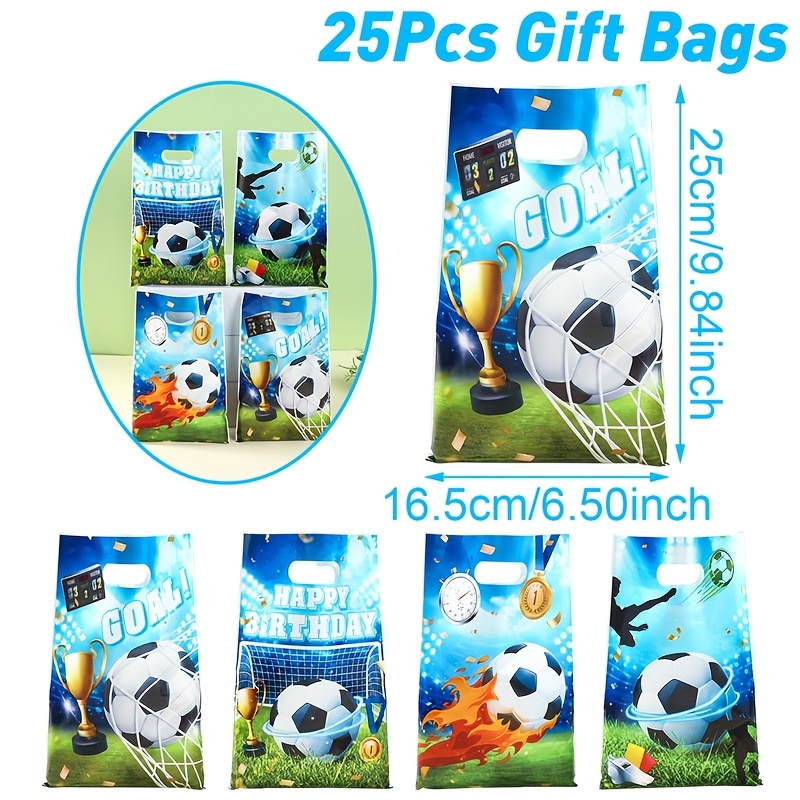 E-shop 10/25/50 Stück, Sortierte Geschenktüten mit Fußballmotiv, blaue Handtaschen mit Fußballtor, Dekorationen für eine sportliche Geburtstagsfeier zu